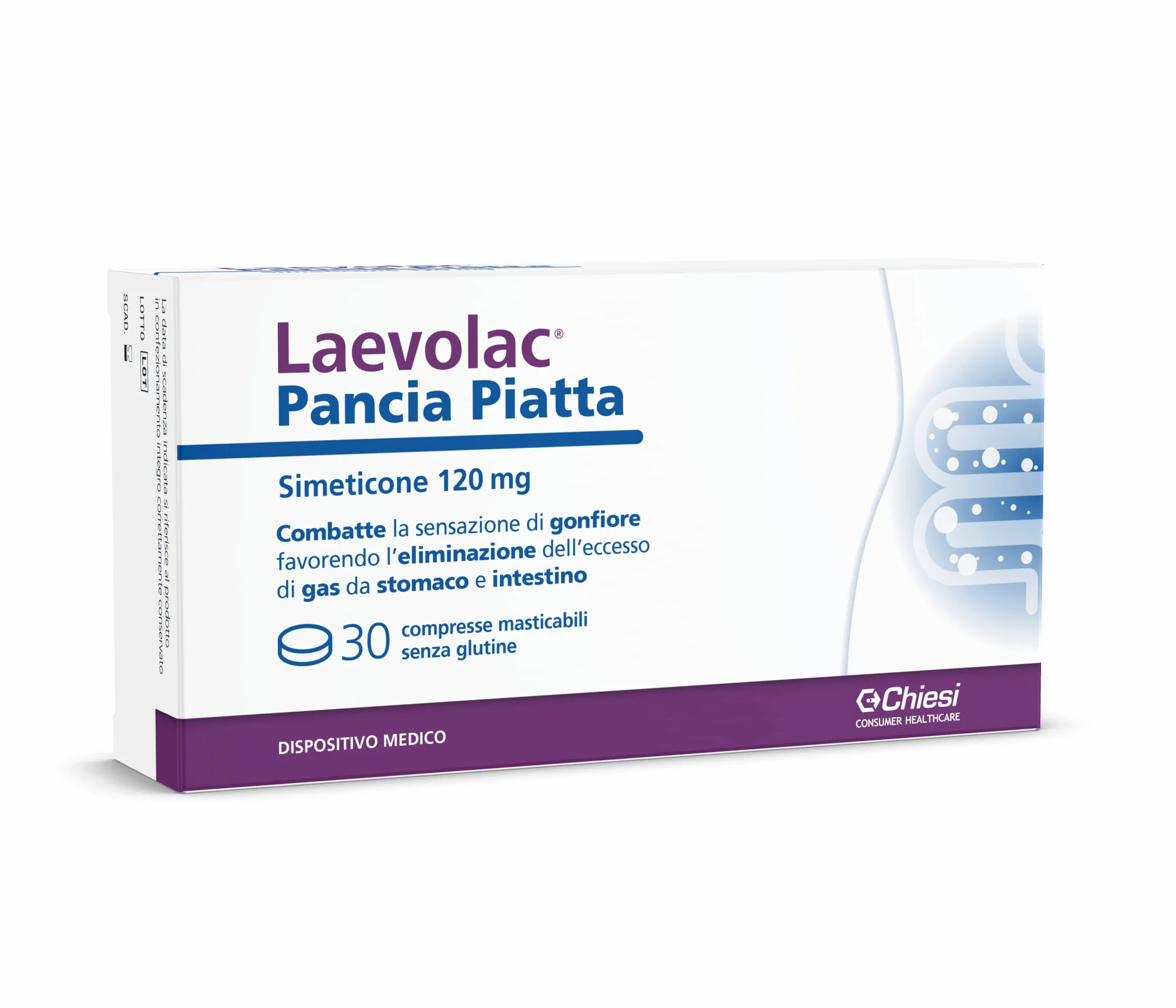 Laevolac Pancia Piatta 30 compresse masticabili - Simeticone per gonfiore e flatulenza
