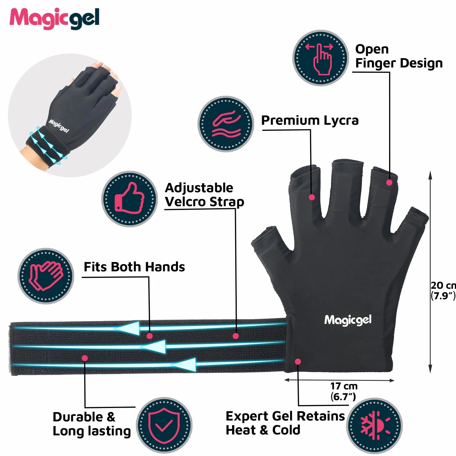 Magic Gel Guanto con Cuscinetto Ghiaccio Gel - Impacco Gel Riutilizzabile 20 x 17 cm - Terapia Caldo o Freddo - Guanto Ambidestro per Polso e Dita - Misura Unica