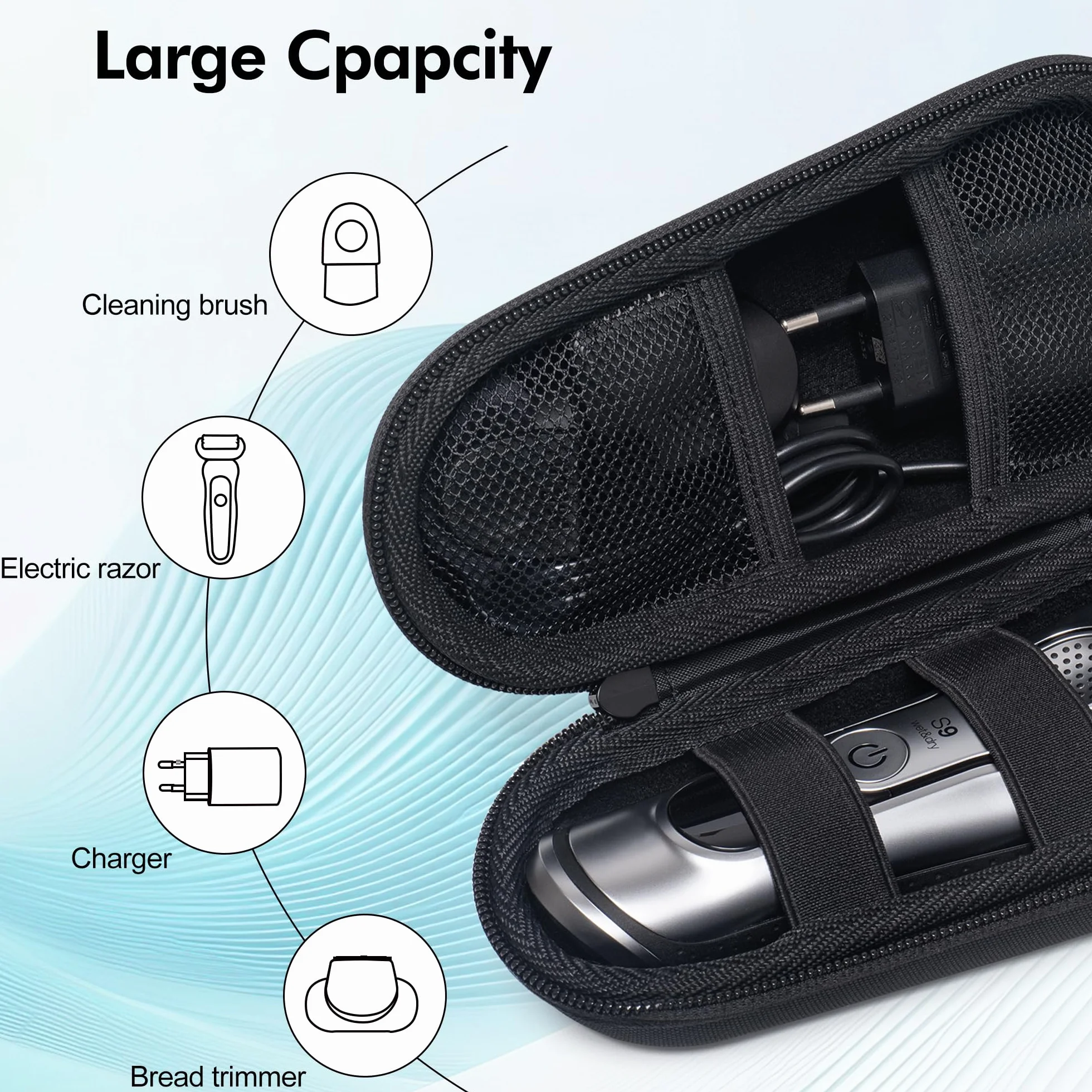 Custodia da Viaggio per Rasoio Elettrico Braun Serie 3, Serie 5, Serie 6, Serie 7, Serie 8, Serie 9, Nero