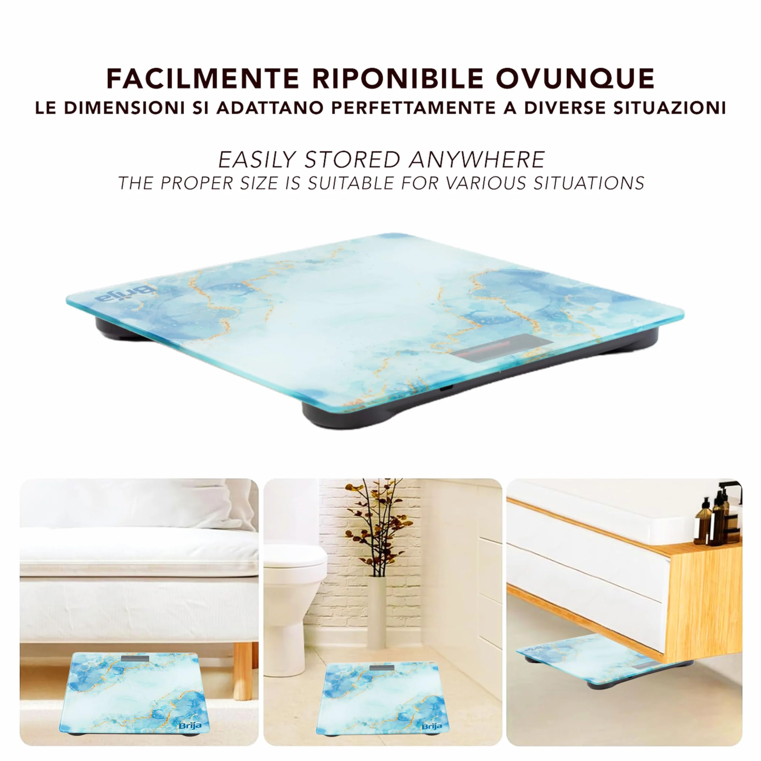 IPEA Bilancia Pesapersone Digitale Ultra Sottile Tecnologia STEP ON Massima Precisione Peso Effetto Marmo Vetro Temperato Display 0,1 KG Max 180Kg