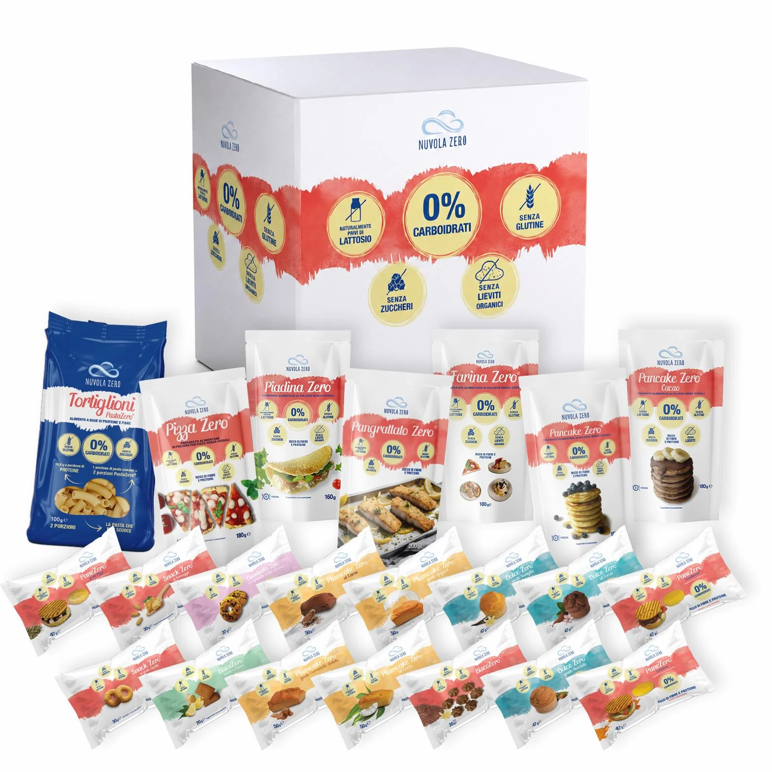 Nuvola Zero Personalizza il tuo Kit Zero Carboidrati e Zero Zuccheri,Senza Glutine e Senza Lattosio, Con PastaZero, PaneZero, DolceZero, Snack Dolci e Salati, Farine Keto, Ricco di fibre e proteine!