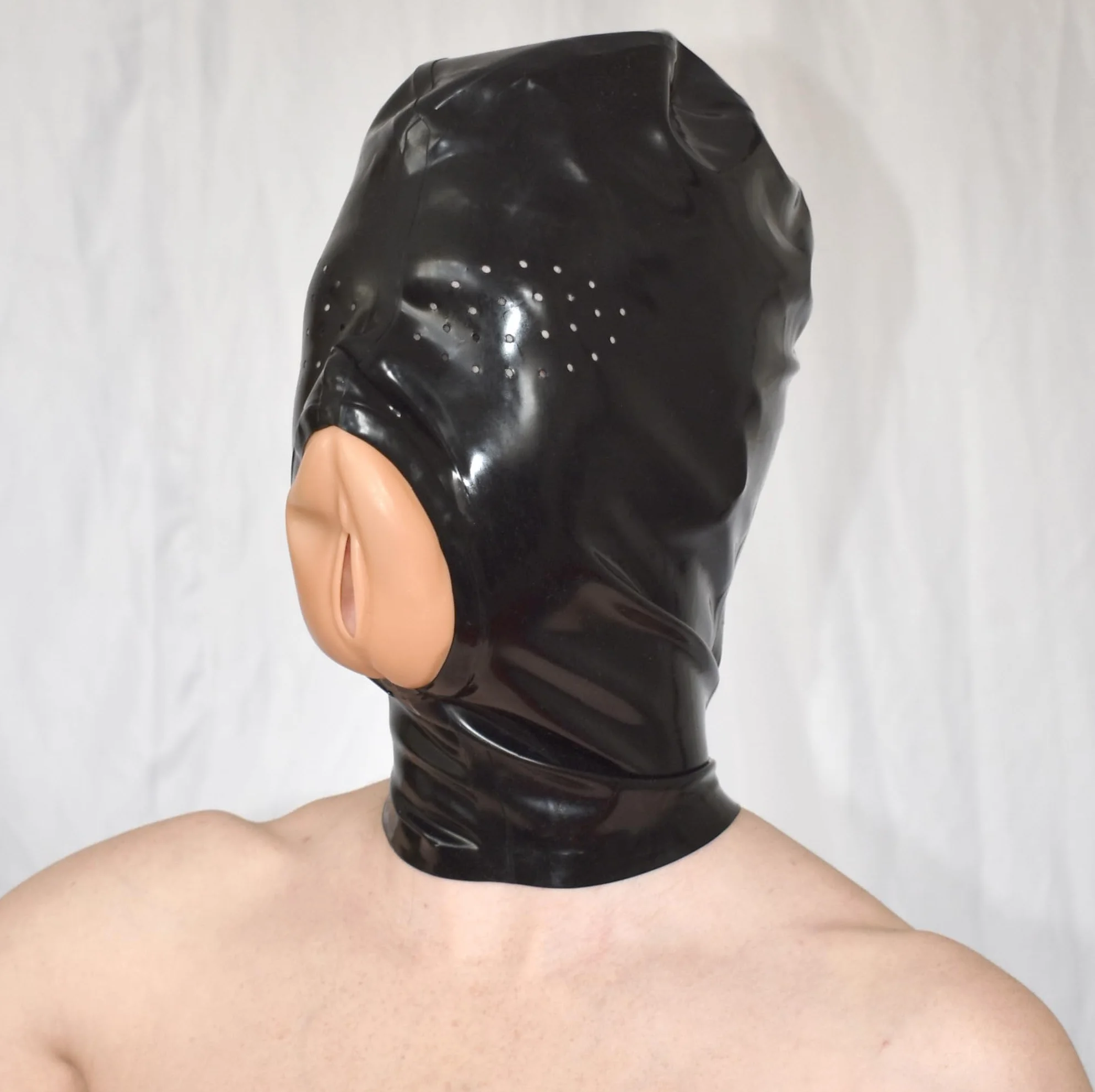 Maschera Feticista in Latex con Apertura Vaginale – Cappuccio Bondage BDSM per Roleplay