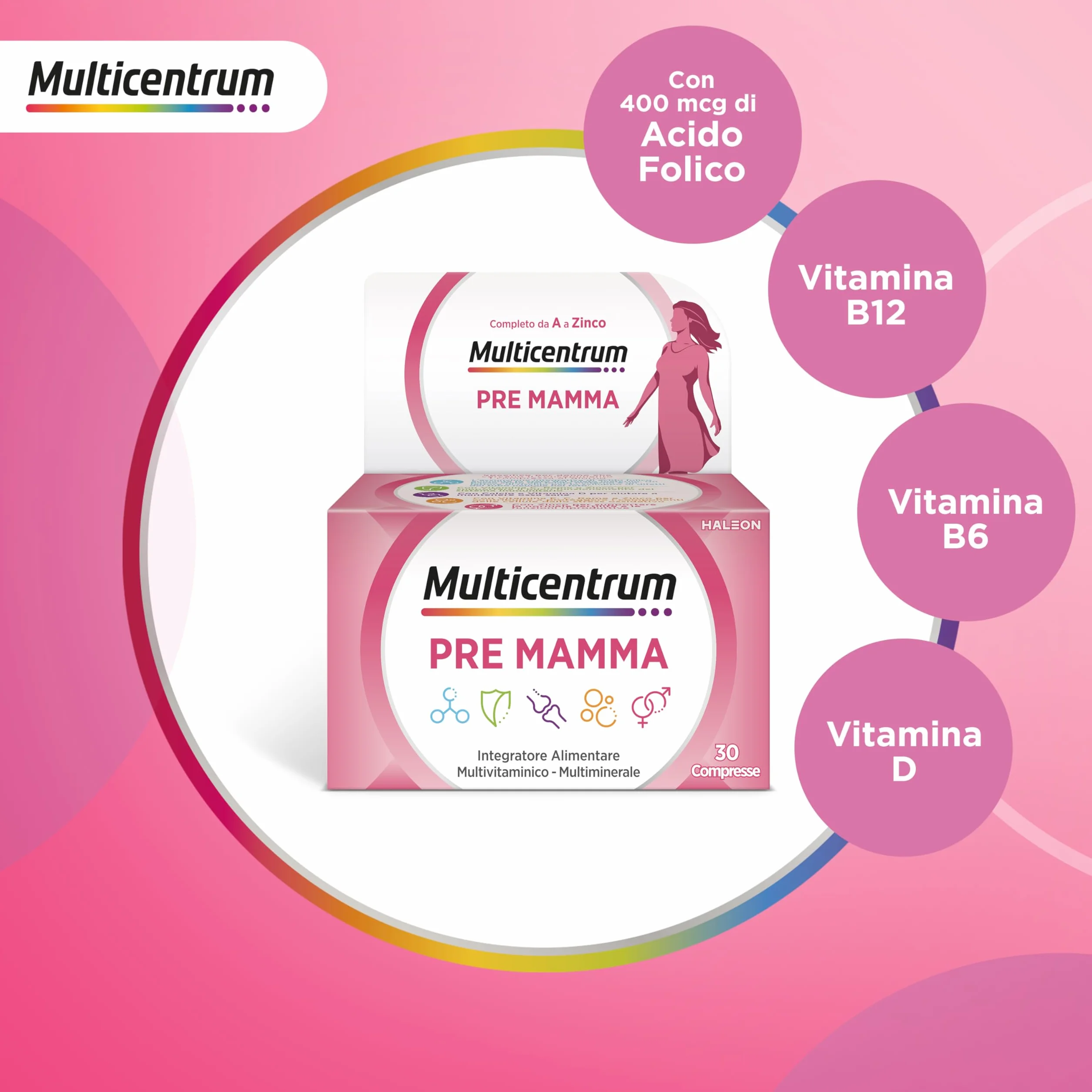 Multicentrum Pre-Mamma Integratore Multivitaminico con Acido Folico 30 compresse