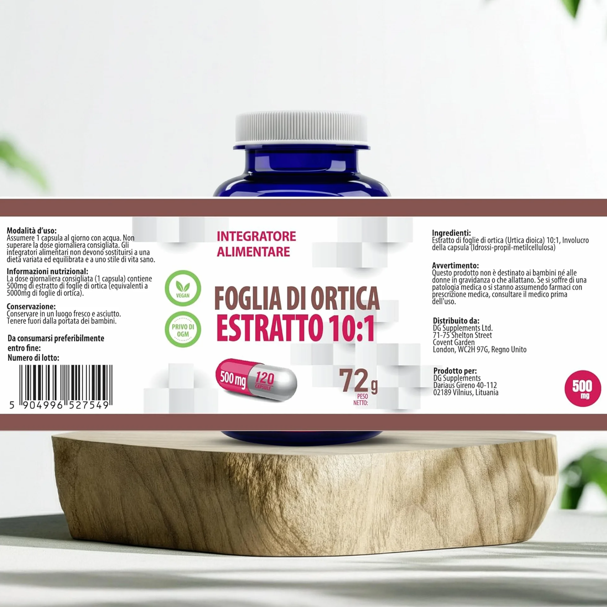 Hepatica Foglia di Ortica 5.000 mg Estratto Concentrato 10:1 120 Capsule Vegane