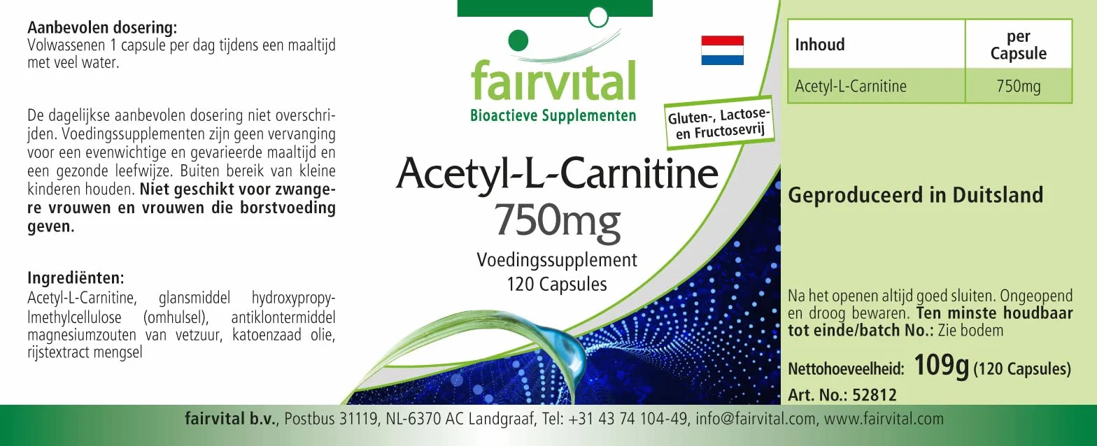 fairvital Acetil-L-carnitina ad alto dosaggio, 750 mg, ALTO DOSAGGIO, VEGANO, 120 capsule