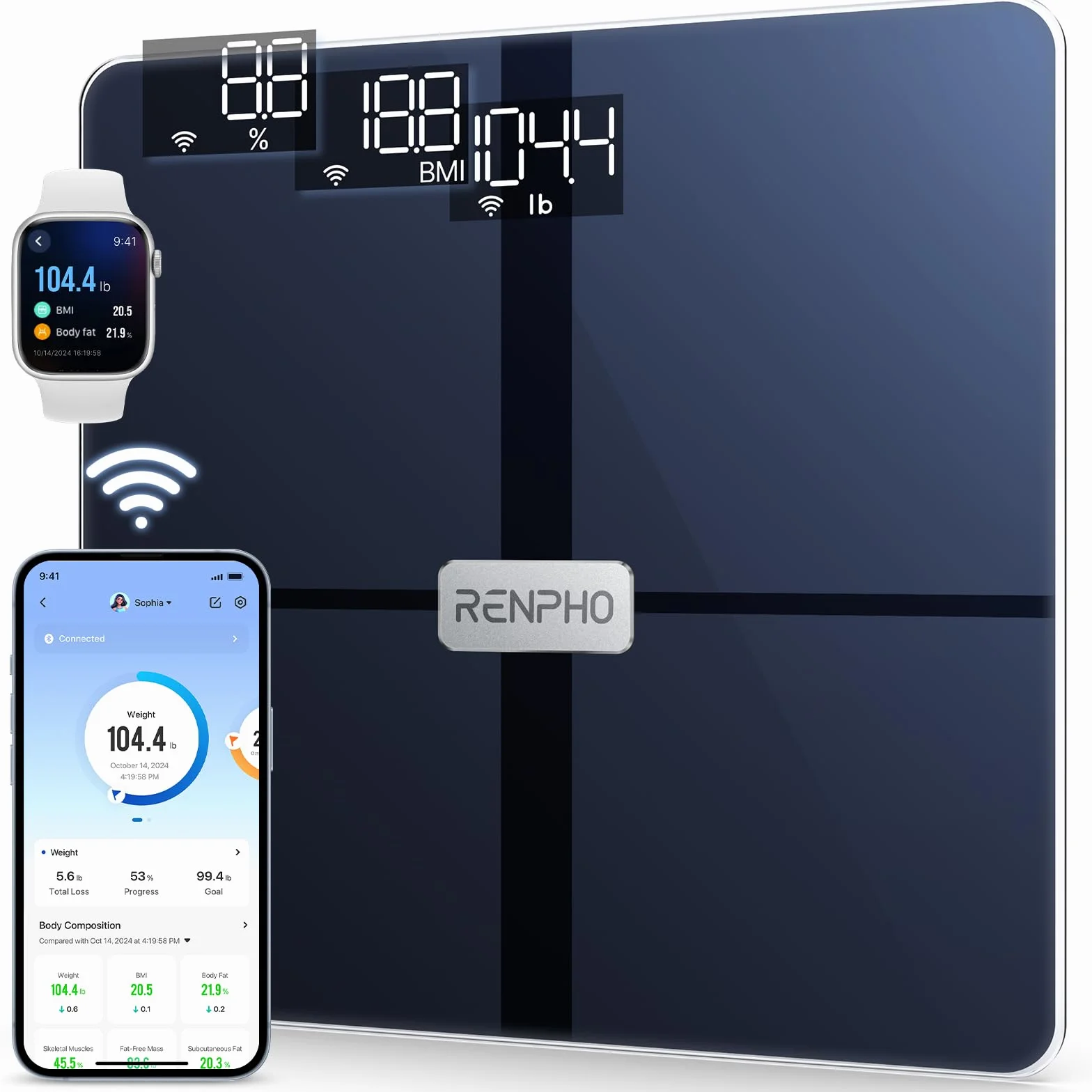 RENPHO Elis Aspire Bilancia Pesapersone Wi-Fi Bluetooth, 13 Misurazioni Composizione Corporea