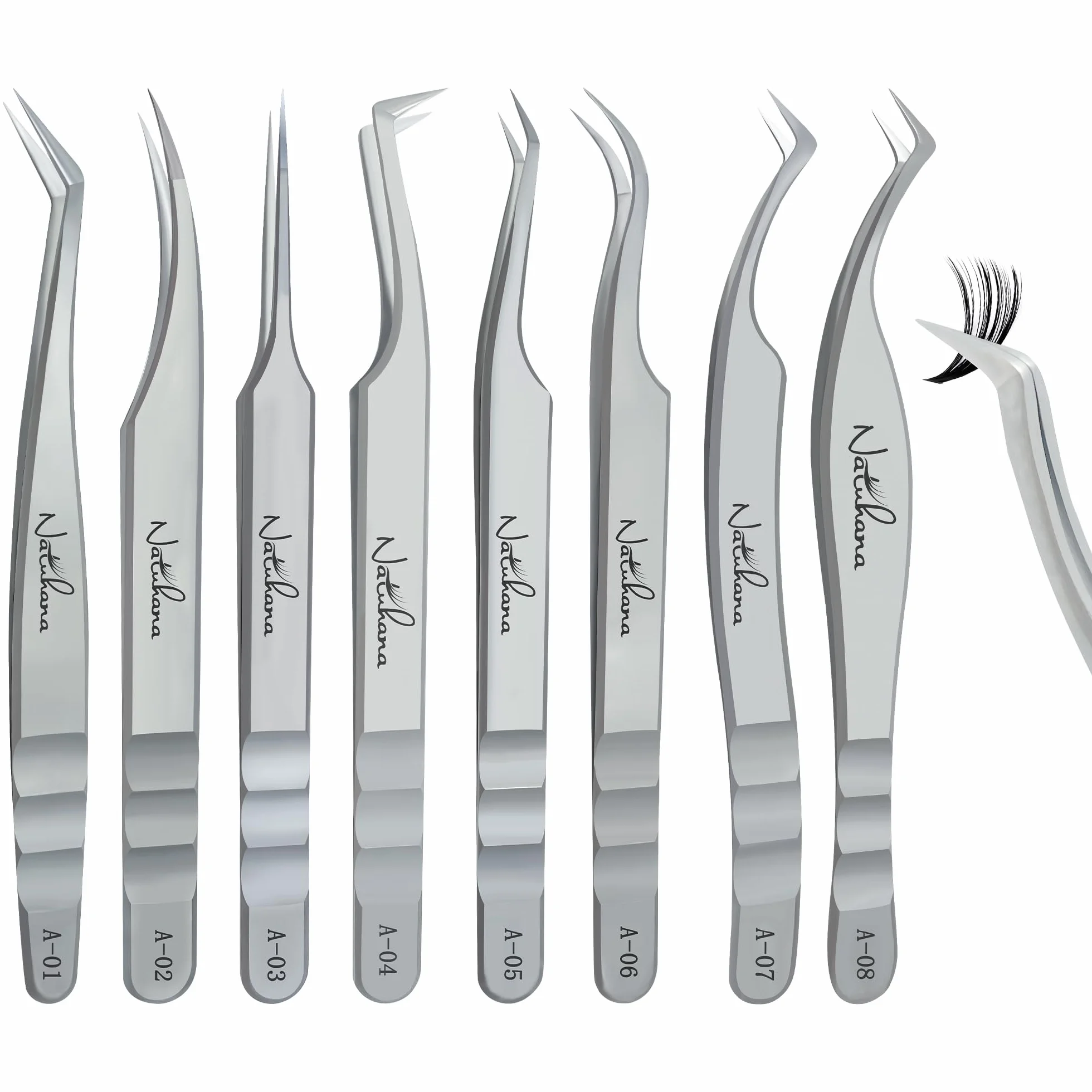 Pinzetta Extension Ciglia Professionale in Acciaio Inossidabile di Alta Qualità Antiscivolo Punta Curva Pinzette Antistatiche Eyelash Volume Tweezer(Argento, A-04)