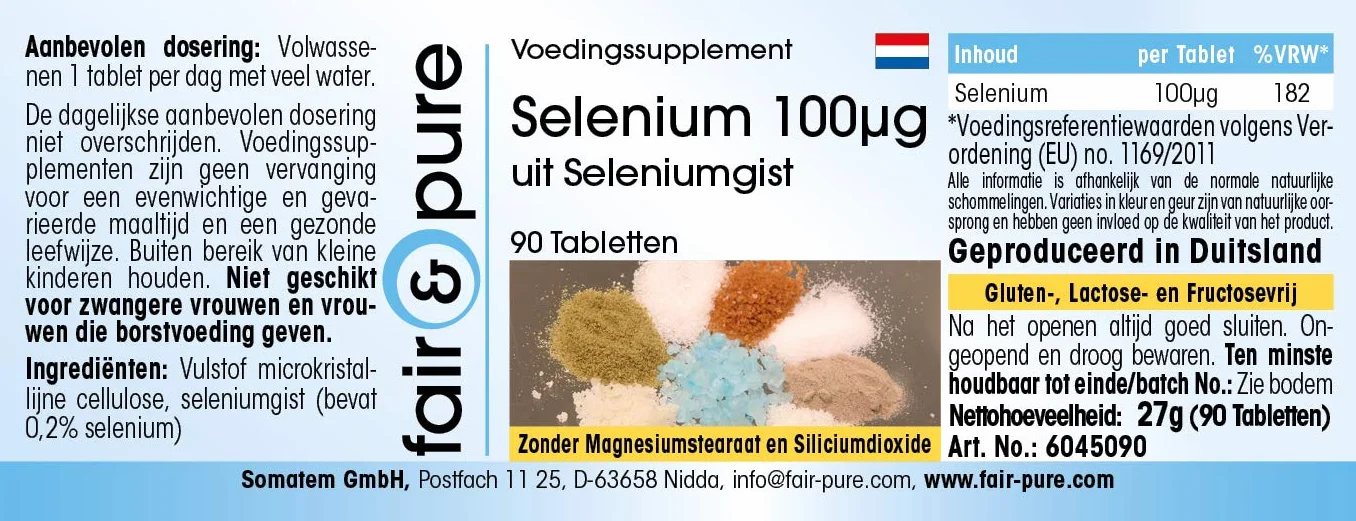 Fair & Pure® - Selenio 100µg - Lievito di selenio in polvere - Vegan - 90 Compresse