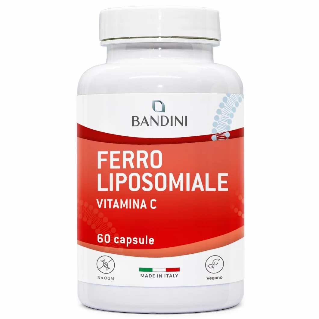 Bandini® Ferro Liposomiale Complex 30 mg – con Vitamina C, Acido Folico, B12, B6 e A – Alta Biodisponibilità e assorbimento, contro Stanchezza e Affaticamento – 60 Capsule per 2 mesi