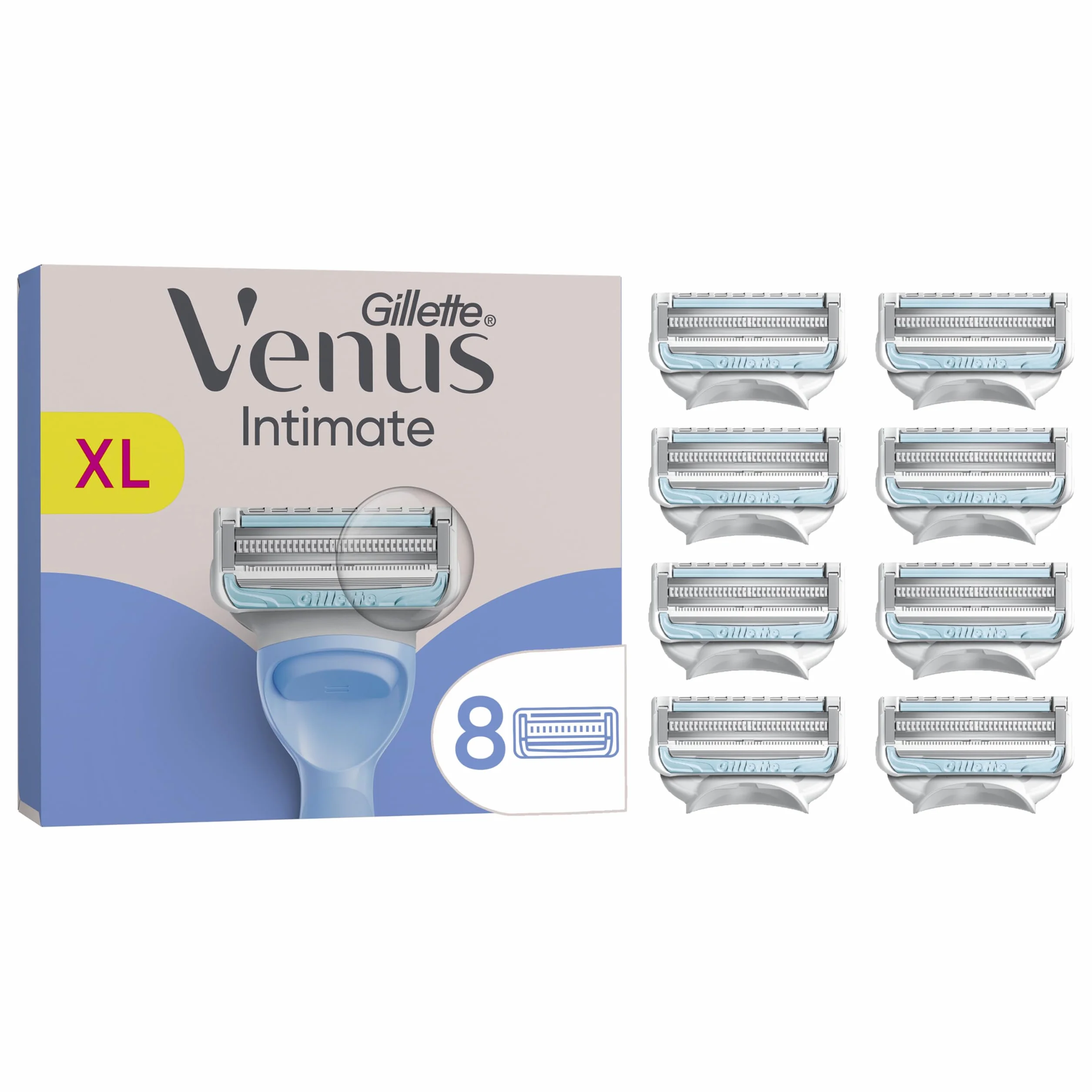 Gillette Venus Lamette Donna Ricambio 8 Pezzi per Rasoio Parti Intime con Barra Anti-irritazioni