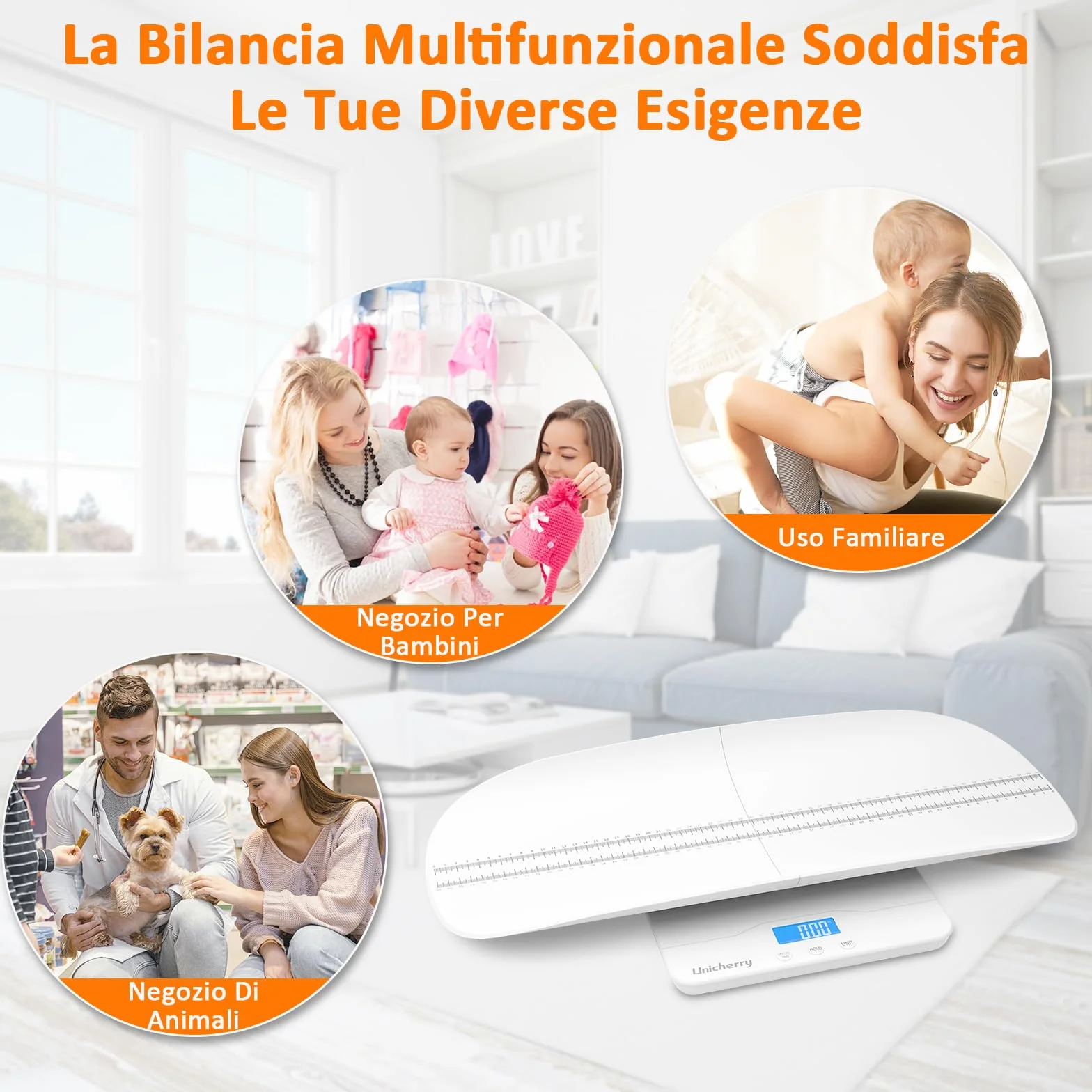 Bilancia Neonato Digitale Multifunzionale con Vassoio Removibile, Funzioni Tare e Hold
