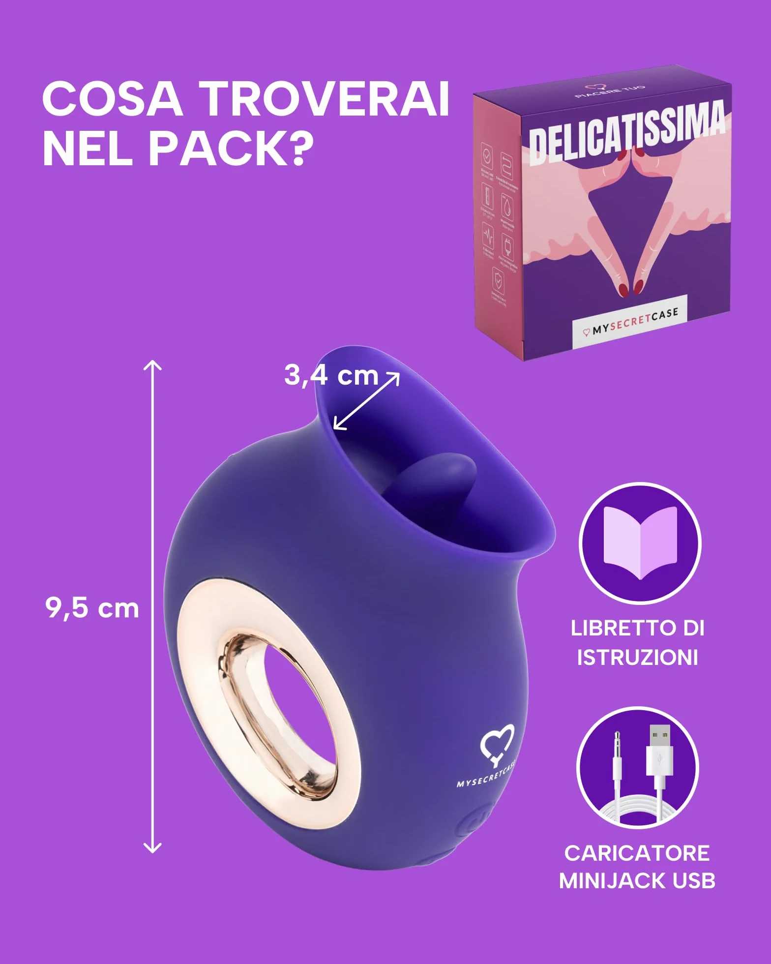 MySecretCase Vibratore Donna Clitoride, Stimolatore Clitoride Femminile, 9 Modalità, Impermeabile, USB
