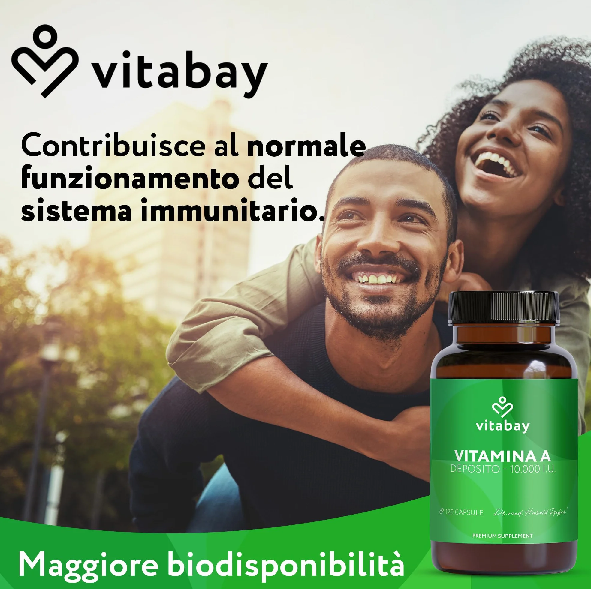 Vitabay Vitamina A capsule ad alto dosaggio – 120 capsule vegane di vitamina A retinolo 10000 UI – Vitamine A per occhi, pelle e sistema immunitario – Vit A Vegan – Testato in laboratorio
