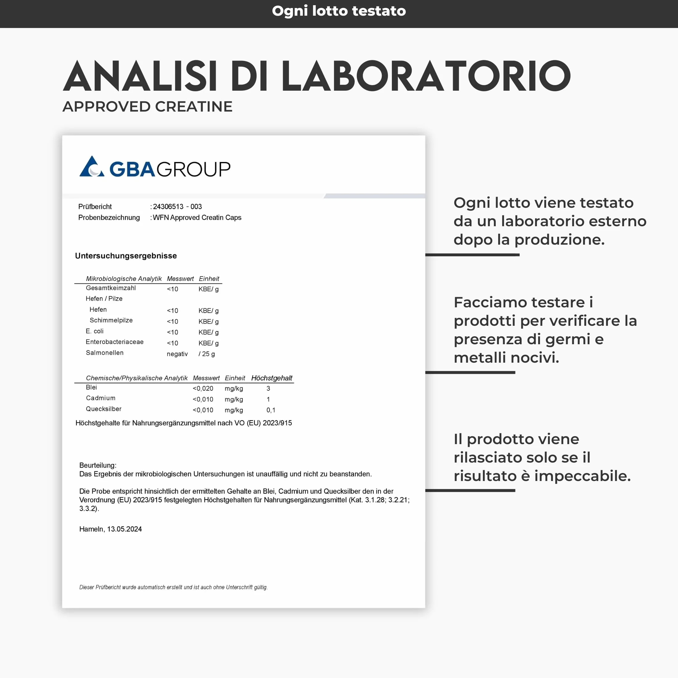 WFN Approved Creatine Caps - Creapure - 180 Capsule di creatina - Giga Caps ad alta dose - Pura creatina monoidrato - Vegano - 60 Porzioni - Prodotto in Germania - Testato in laboratorio esterno
