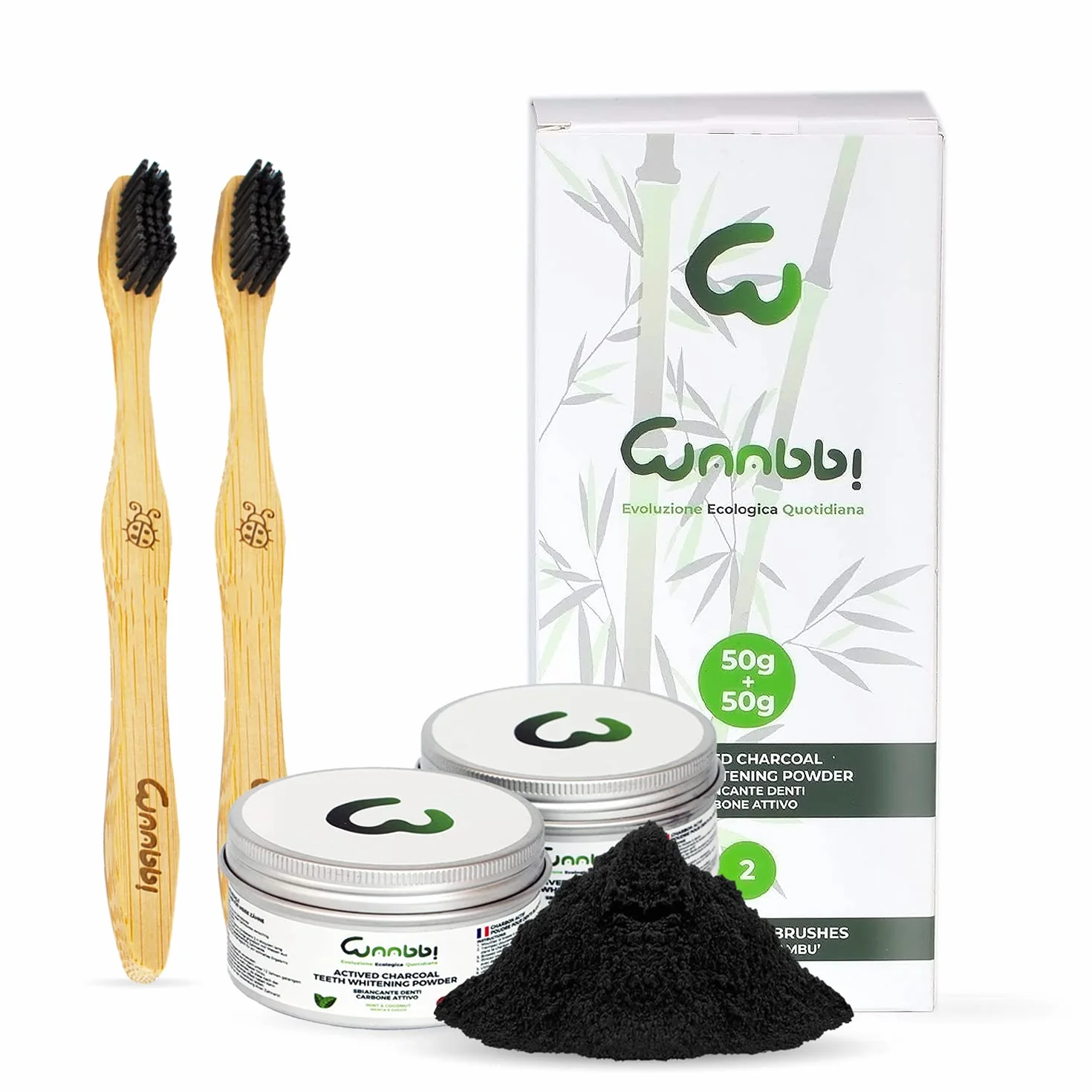 Dentifricio Carbone Attivo Sbiancante Professionale 100g con Spazzolino Bamboo