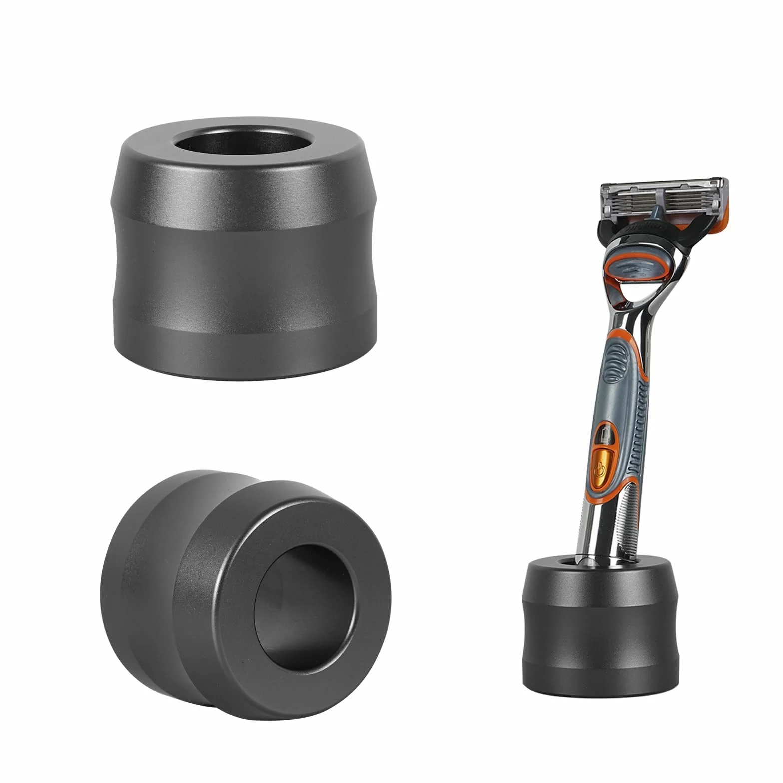 Linkidea-Set da 2 supporti per rasoio in lega di alluminio, diametro apertura 22 mm (0,86"),supporto da bagno per rasoi da uomo, compatibile con Gillette Fusion 5 Power, ProGlide Shield Power (Grigio)
