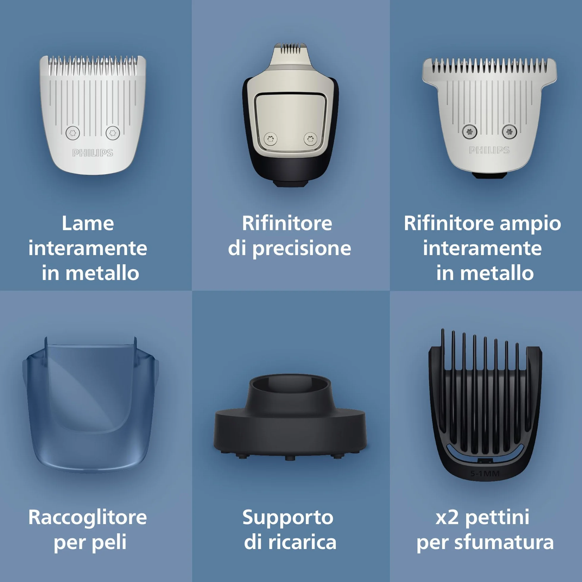 Regolabarba Philips Serie 7000 BT7670/15, 40 impostazioni lunghezza, impermeabile, BeardSense