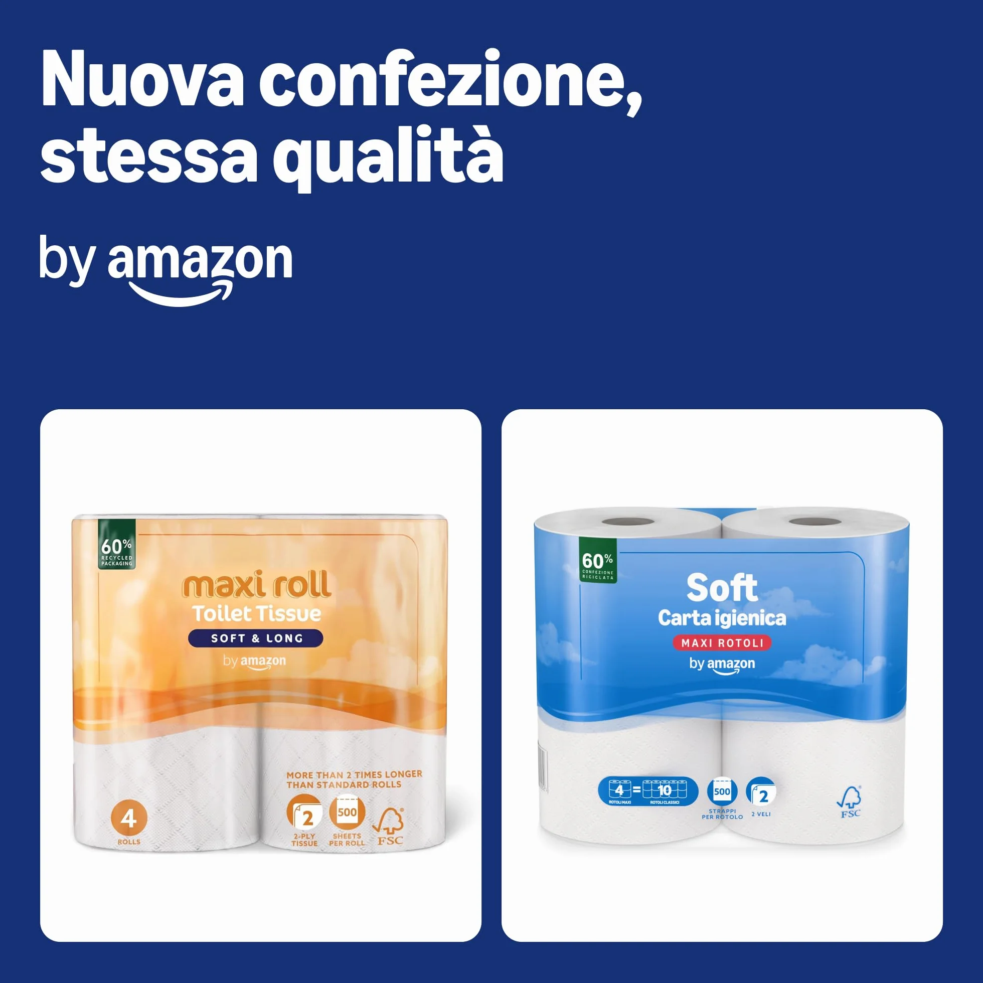 Carta igienica maxi rotolo 2 veli trapuntata morbida 4 rotoli 500 strappi FSC