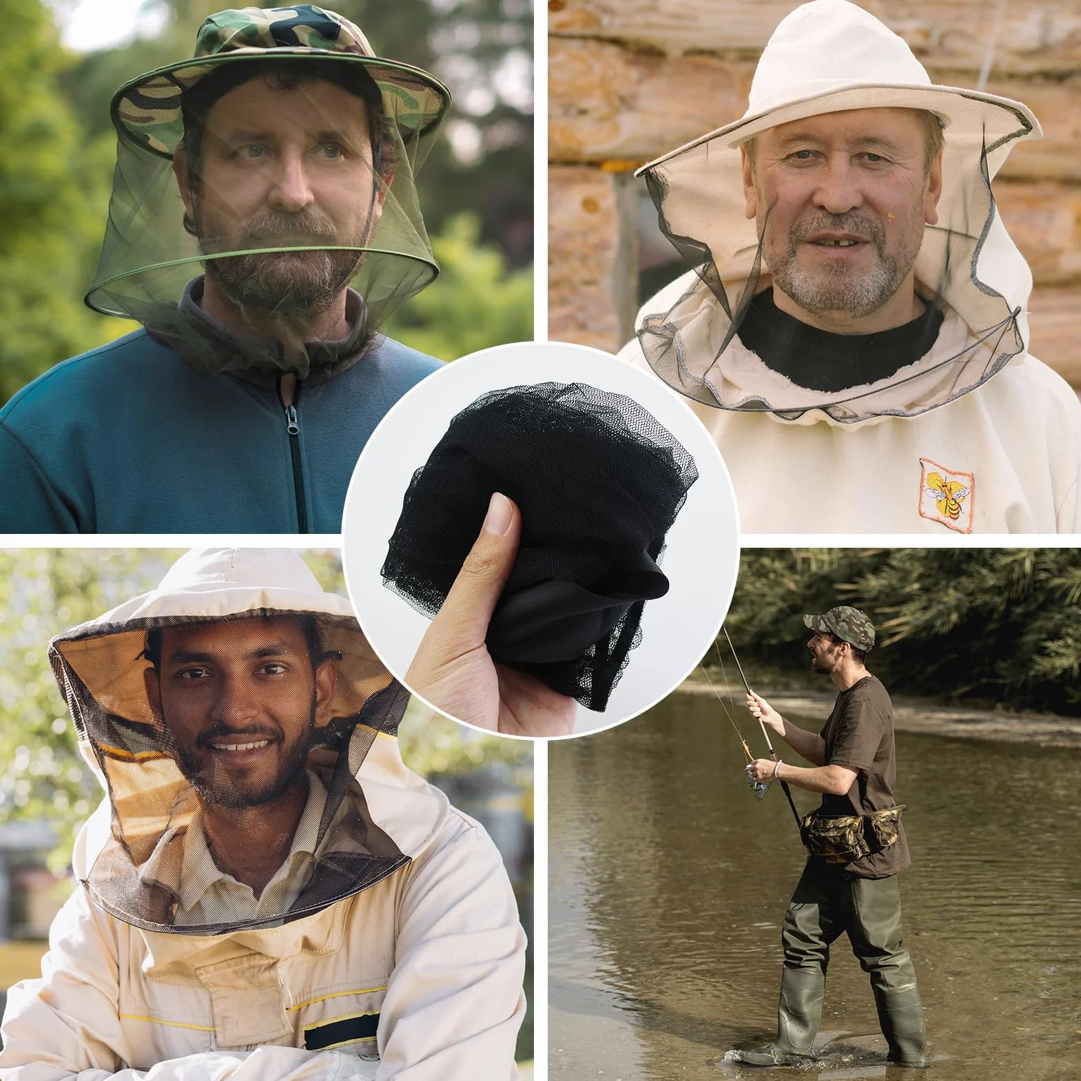 Cappello con zanzariera antizanzare nero 5 pezzi per campeggio escursionismo pesca