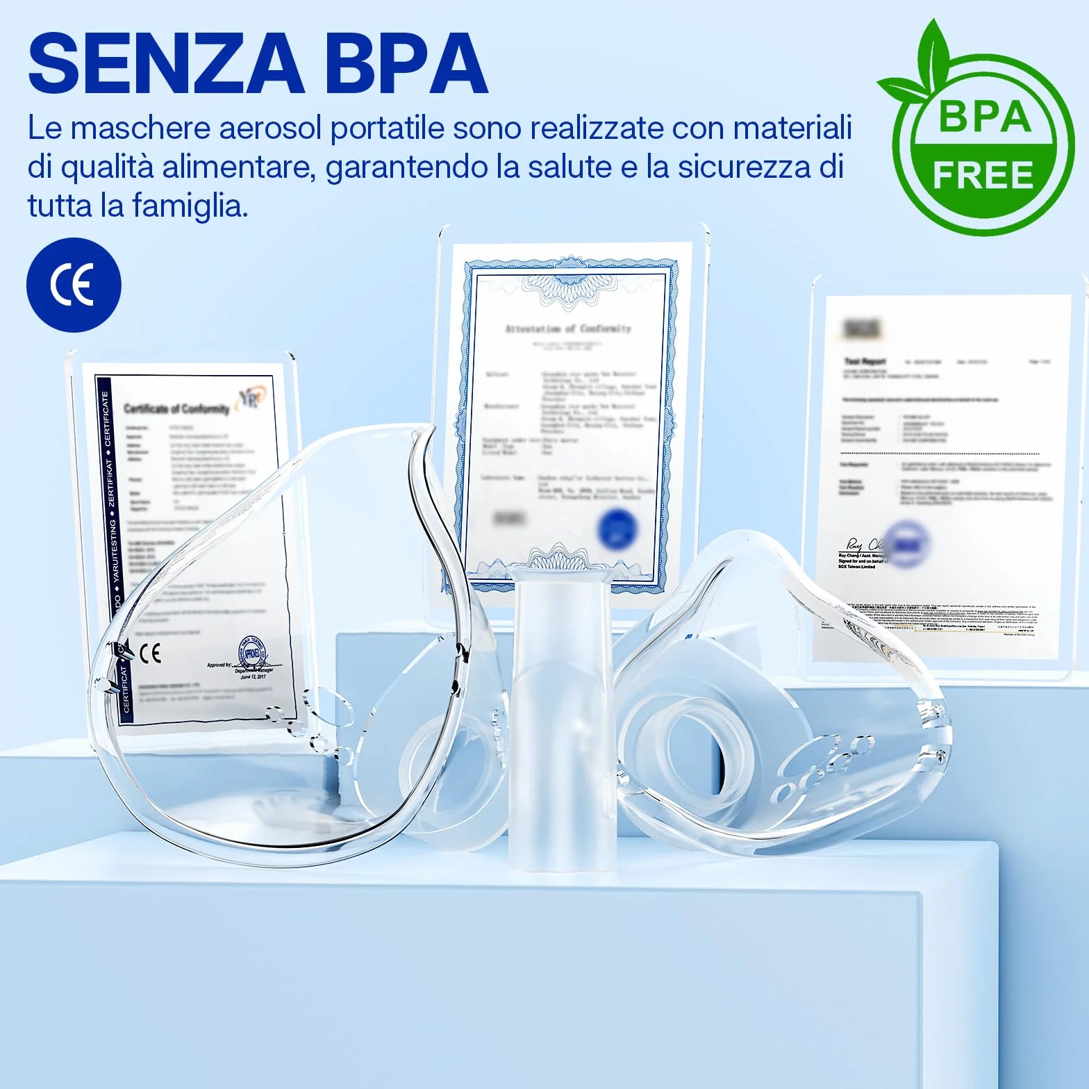 Aerosol Portatile Silenzioso a Ultrasuoni per Adulti e Bambini con 2 Maschere