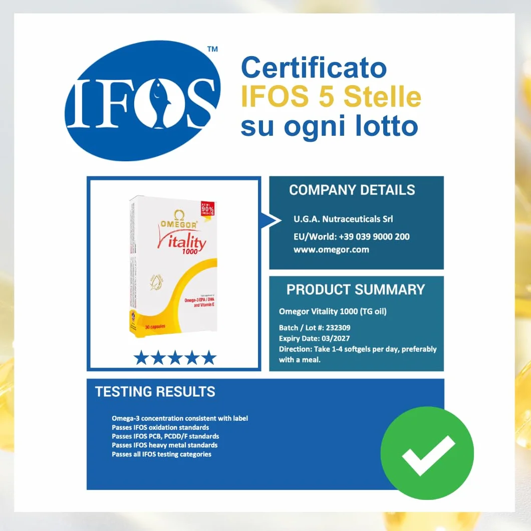 Omega3 2000 mg ad Alto Dosaggio - Omega 3 IFOS 5 Stelle - OMEGOR Vitality 1000 - 30cps (10 Confezioni)