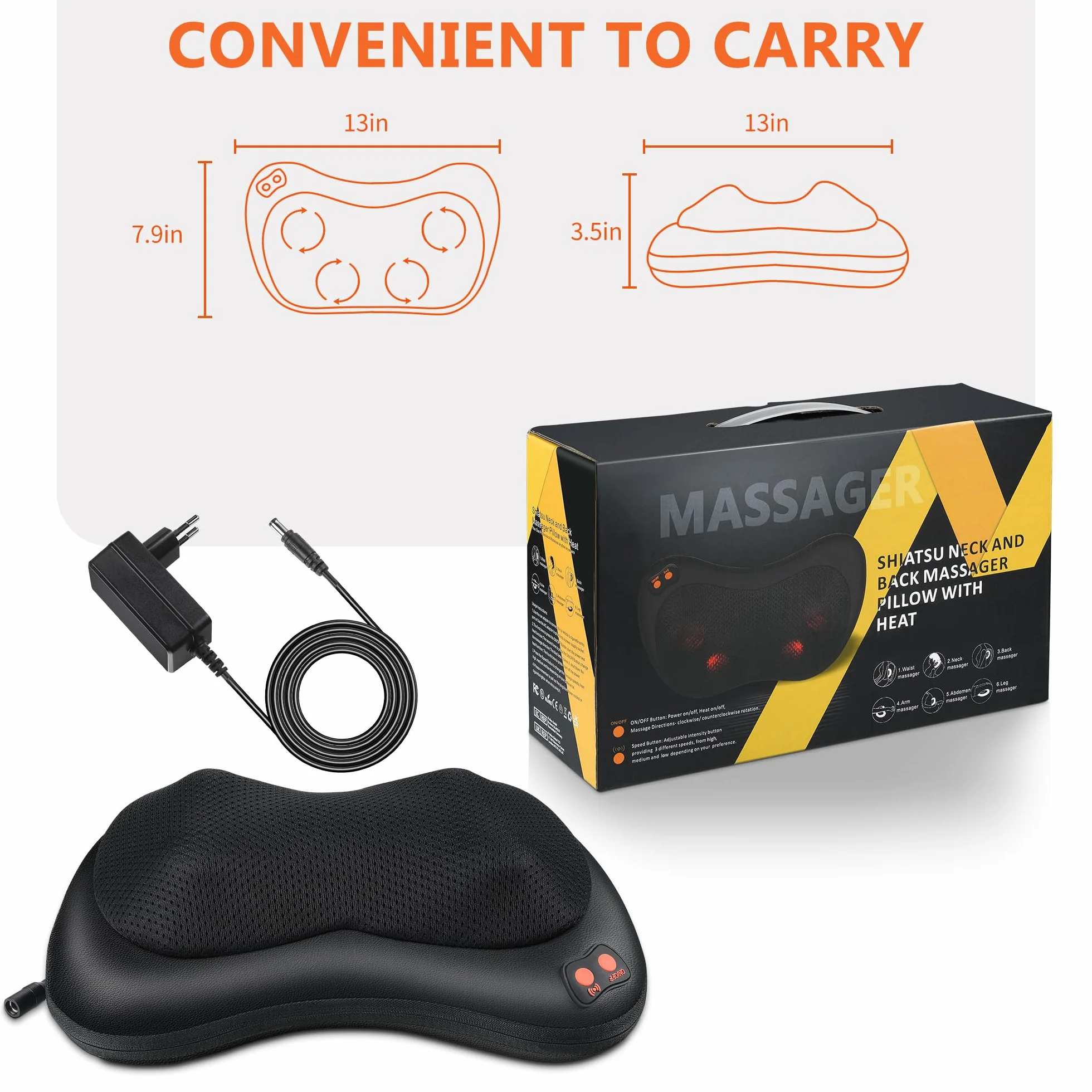 Cuscini per Massaggi Elettrici Cuscino Massaggiante Shiatsu per 3 Velocita con Cambio di Direzione e 4 Nodi di Massaggio per Collo dei Rilassarsi Muscolare Adatto a Casa Ufficio Come Regalo