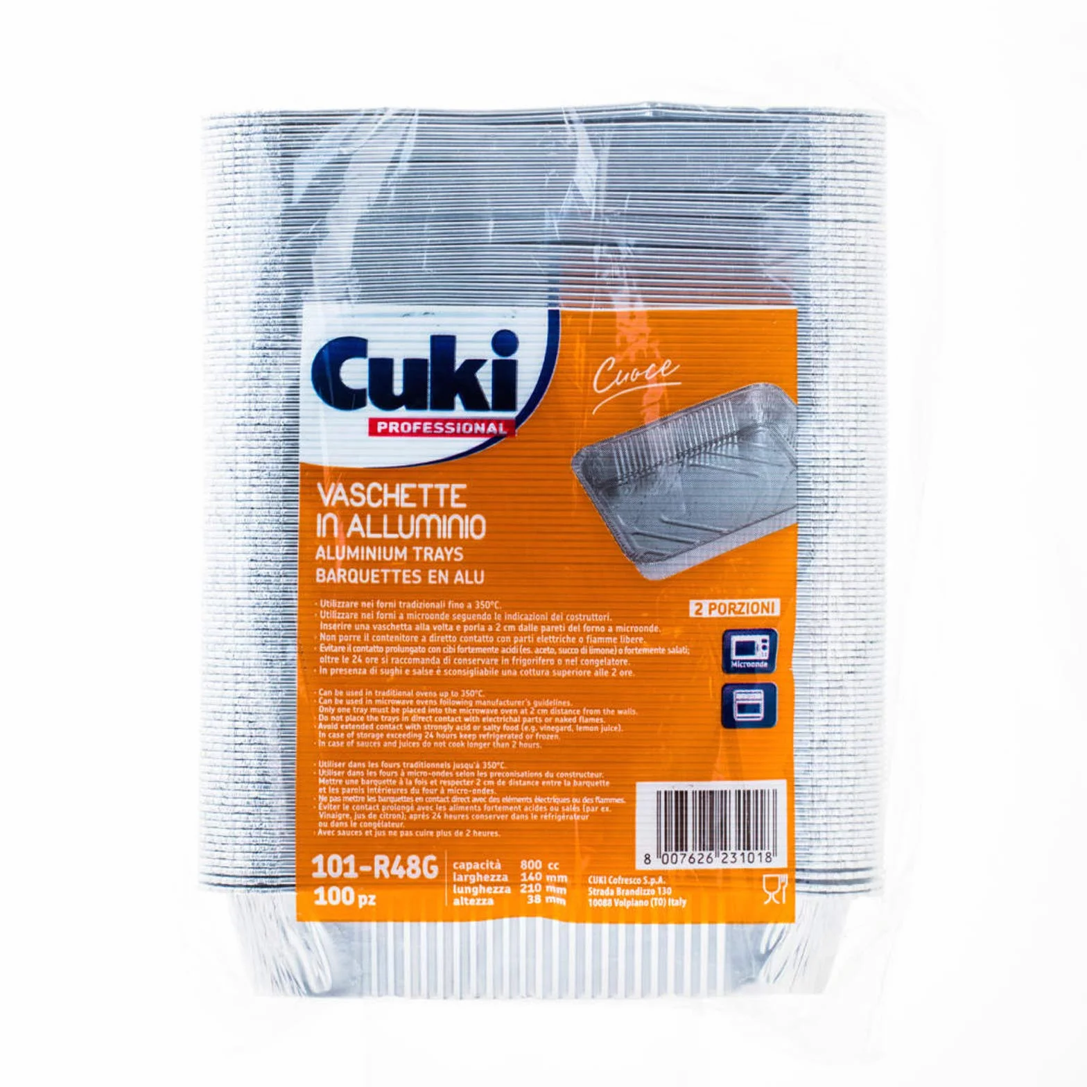 Cuki CONTENITORI RETTANGOLARI in Alluminio 100 PZ R48G 2 PORZIONI 140x210x38 mm