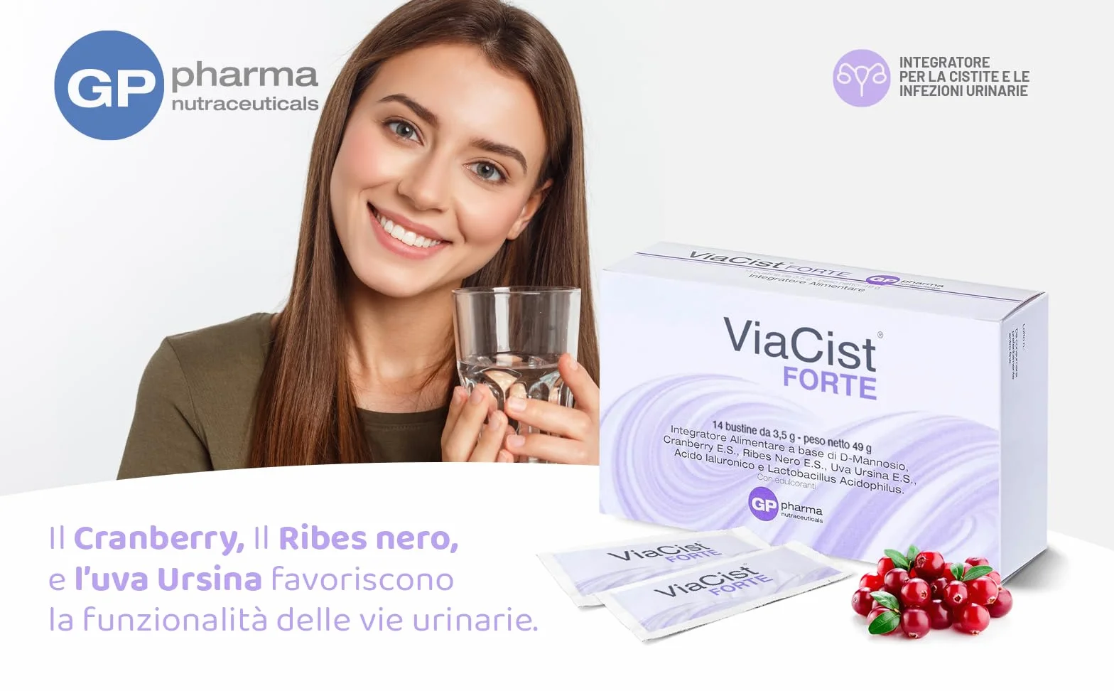 ViaCist® FORTE GP Nutraceuticals– Integratore Cistite Donna con D-Mannosio Puro, Probiotici, Acido Ialuronico e Ribes Nero – Supporto Vie Urinarie, Benessere Intimo Femminile e Difese Naturali