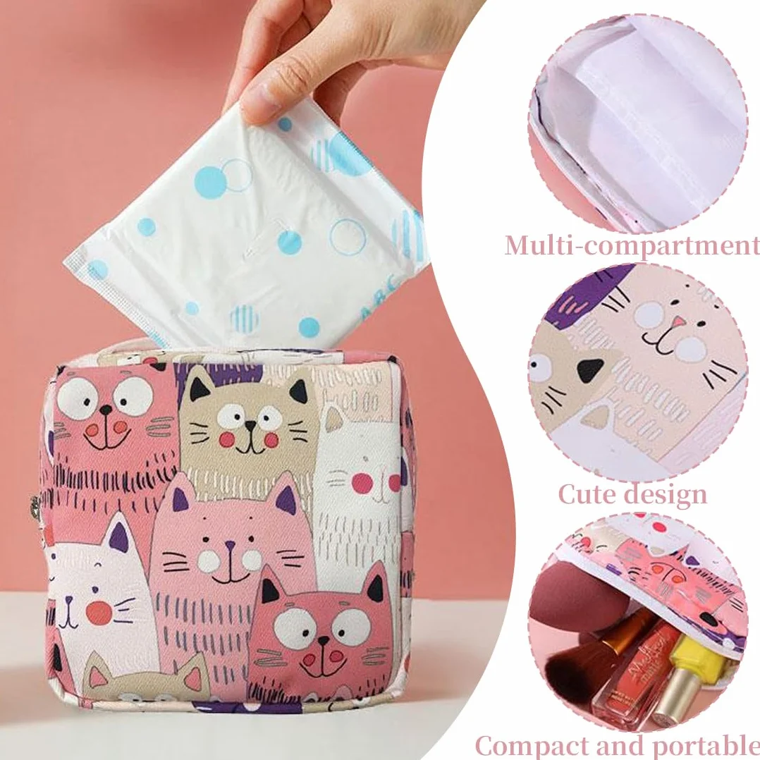 Borsa portatile impermeabile per assorbenti igienici rosa con cerniera, mini pochette da donna