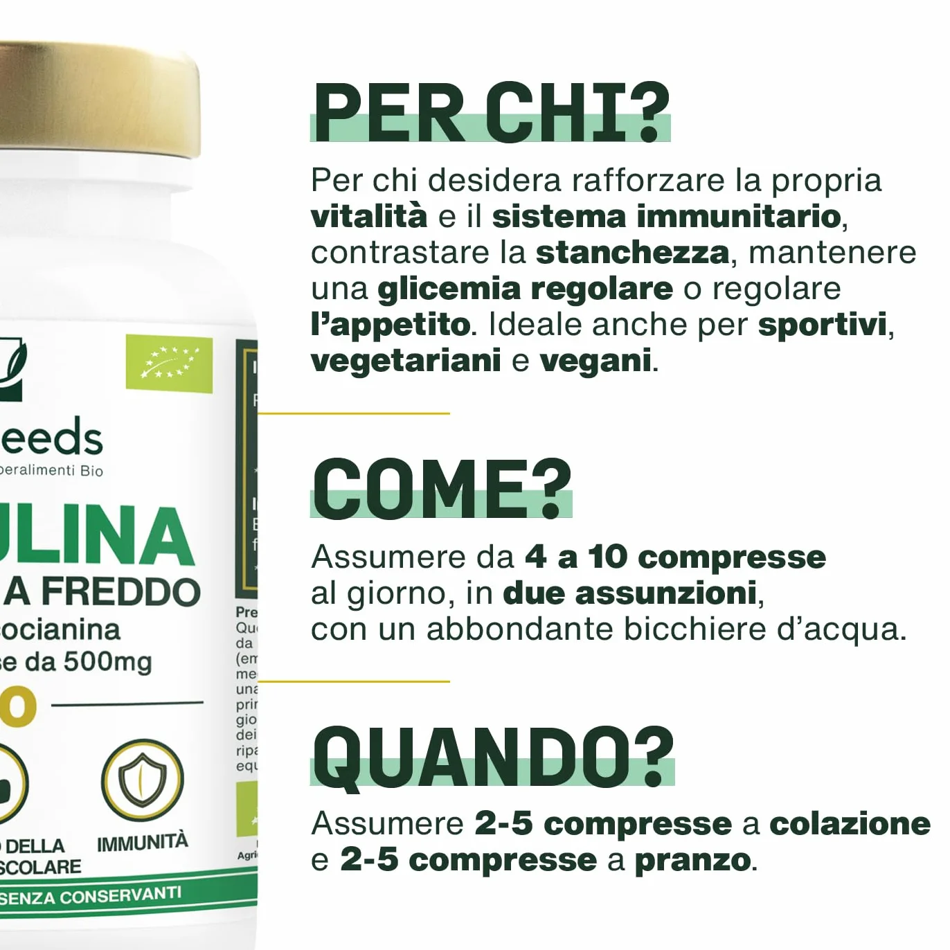 Spirulina BIO 4500mg 17% Ficocianina 400 Compresse Vegane 500mg