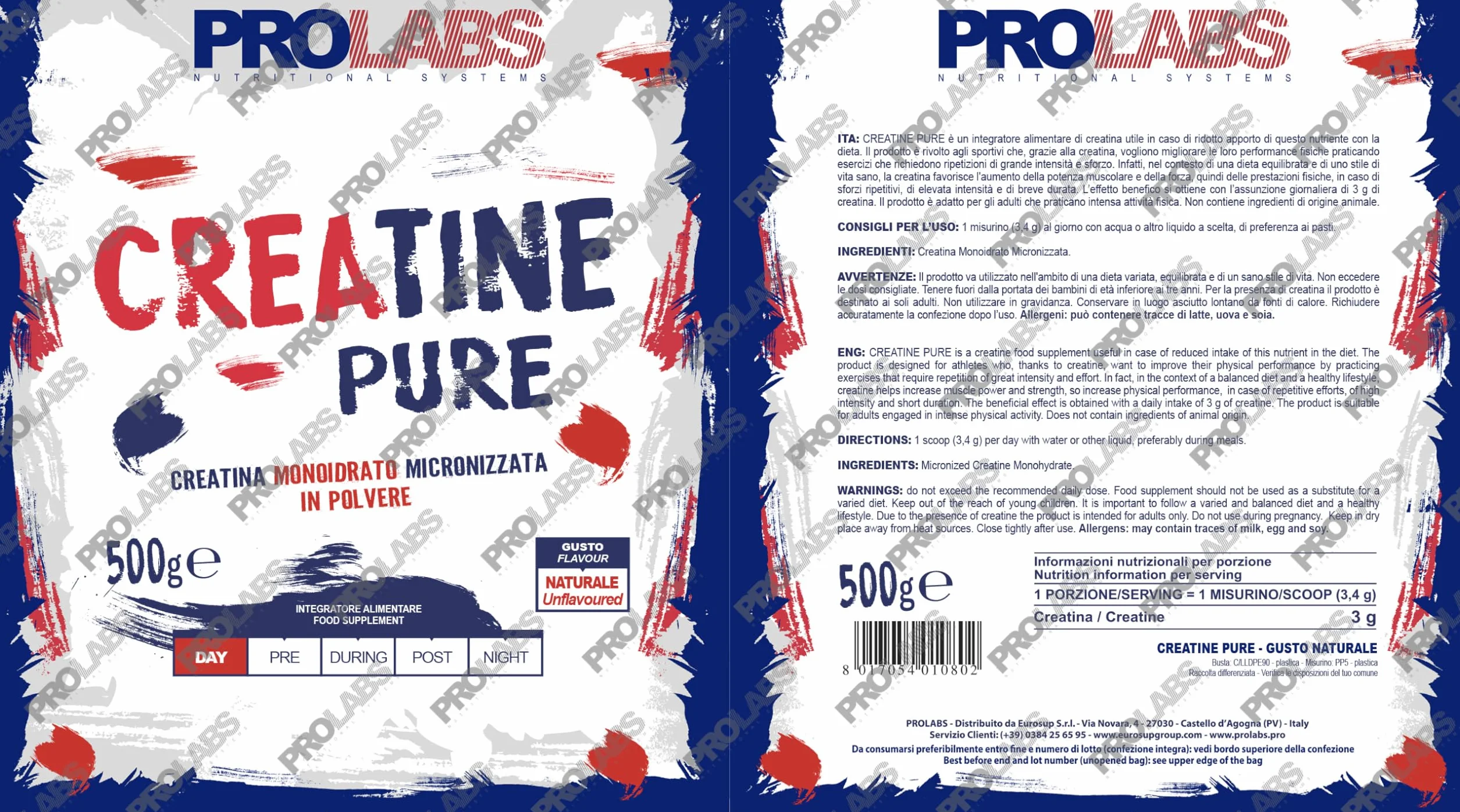PROLABS – Creatina Monoidrata Creatine PURE Polvere 100% Pura Finissima, Creatina Monoidrato Supporta Forza e Performance Sport Alta Intensità - Integratore 100% Vegan anche Pre Workout, Neutro, 500g