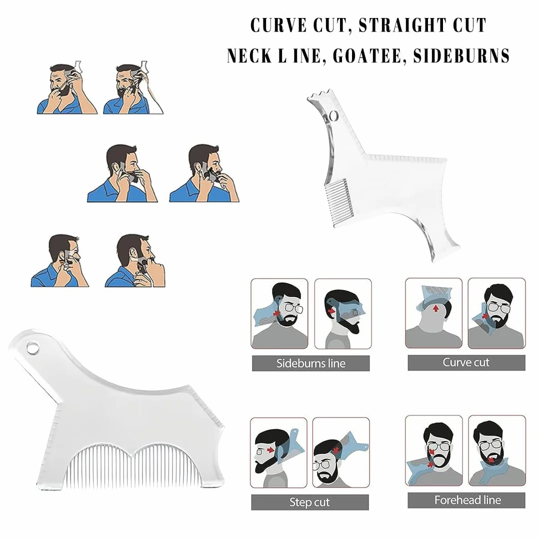 2 PCS stencil Pettine per Barba,Pettine Stencil Barba,Signori pizzetto Collo Sagome per Barba Styling Tool per allineare e rifinire Gli Uomini rasatura della barba,Trasparente