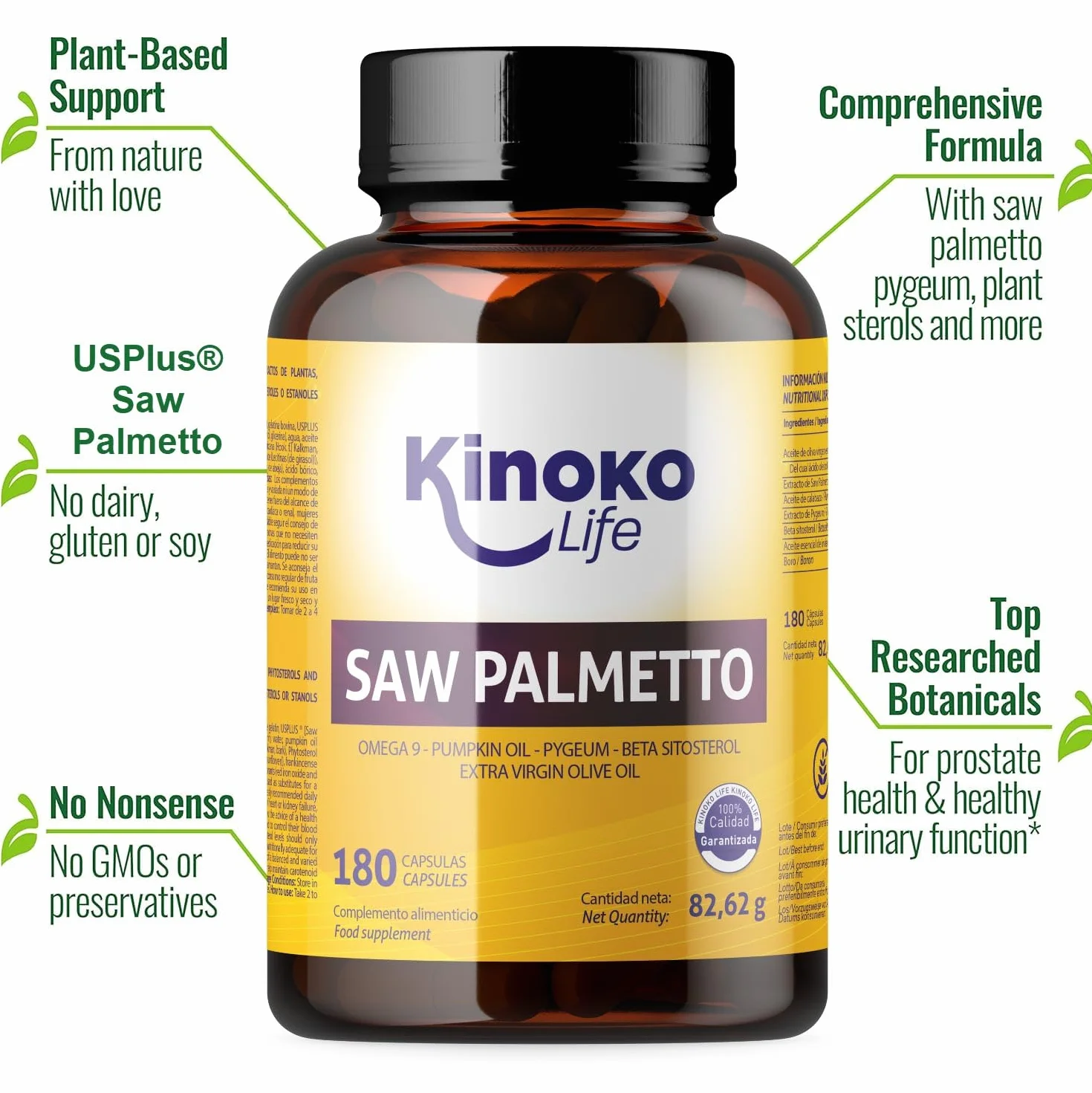 Kinoko Life Saw Palmetto 320 mg 180 capsule Estratto lipidosterolico puro 85-95% con Omega 9 Olio di Semi di Zucca Pygeum Africanum Serenoa Repens Capelli e Prostata