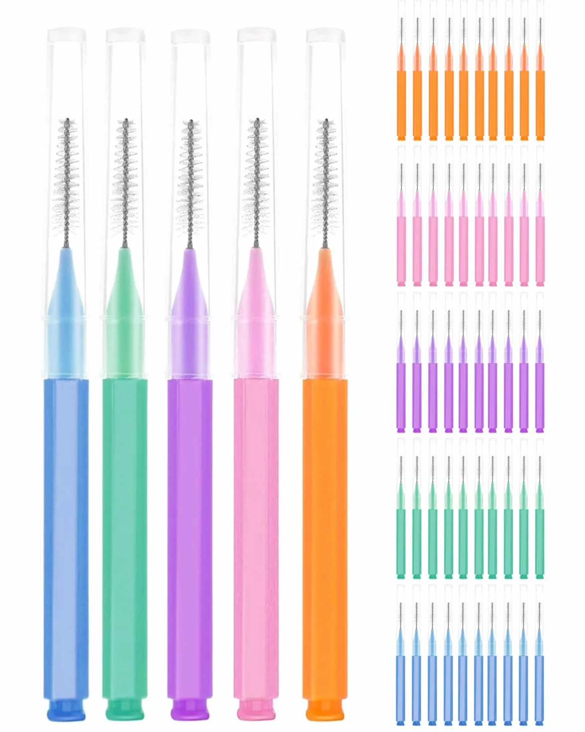 Scovolini Interdentali 50 Pezzi, Scovolino per Pulizia Denti con Coperchio, Pulire Spazi Stretti Tra Denti, Strumenti Pulizia Denti, 5 Colori
