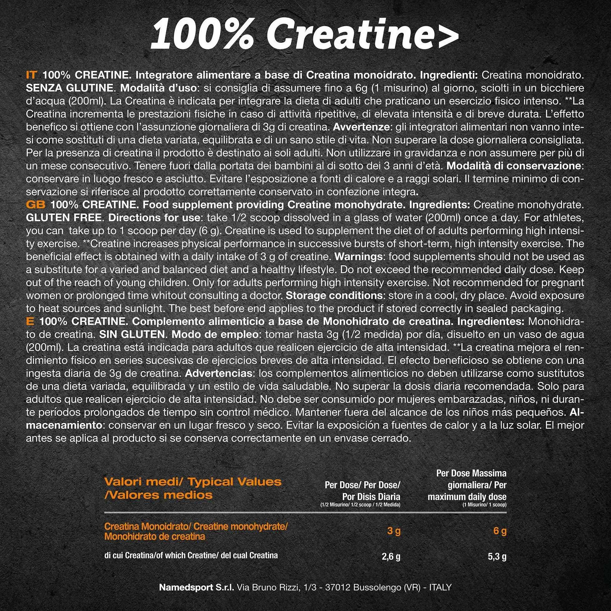 Creatina monoidrato micronizzata purissima polvere 500gr
