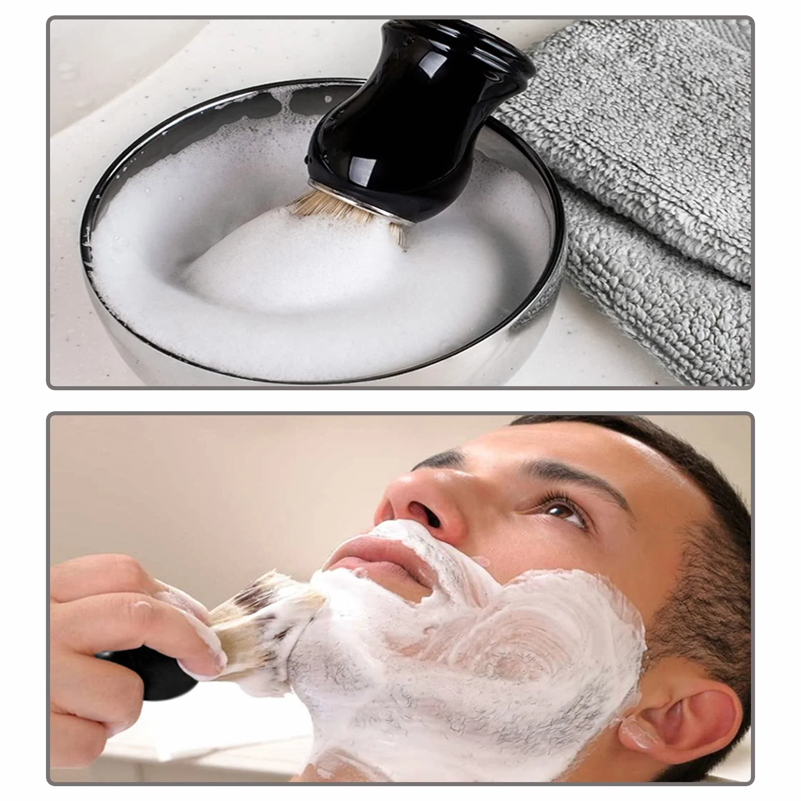 Pennello da Barba in Tasso,Pennello da Barba Professionale in pelo con vere setole di tasso per Sapone Schiuma Crema da Barba,Pennello da Barba per uomo Barbiere Parrucchiere/Salone