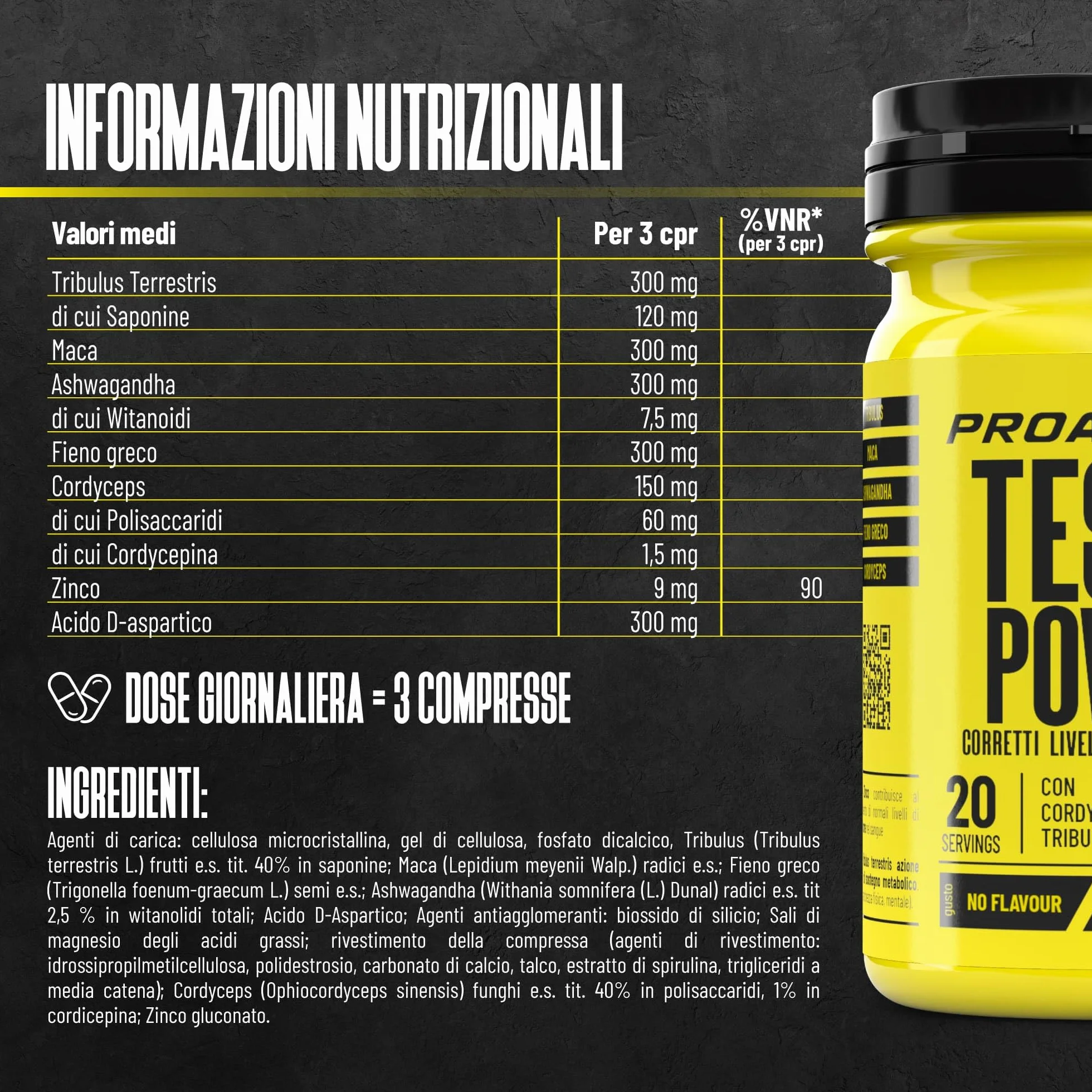 ProAction TESTO POWER | Testosterone Booster con Alto Dosaggio di Tribulus Terrestris, Maca Nera, Fieno Greco, Ashwagandha e Zinco | Integratore Testosterone Uomo per Aumento Massa Muscolare | 60 cpr