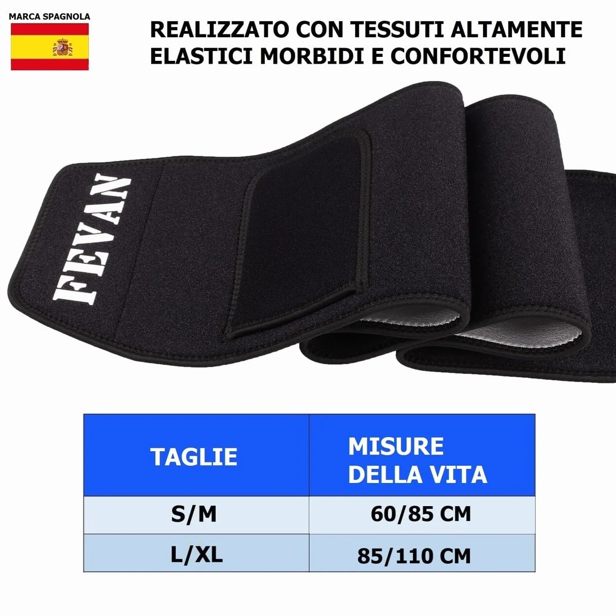 FEVAN Fascia Addominale Uomo e Donna in Neoporene - Fascia Uomo e Donna con Velcro Regolabile - Fascia Addominale - Pancera Uomo Nero (S/M-L/XL).