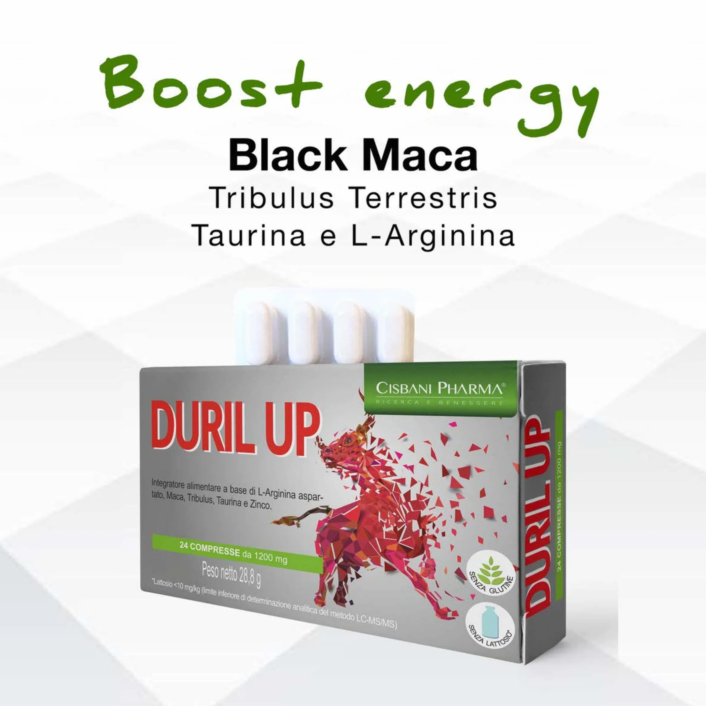 CISBANI PHARMA Duril Up, Maca Andina, Tribulus Terrestris, Taurina e L-Arginina – Maggiore Vitalità e Resistenza Fisica - 24 Compresse