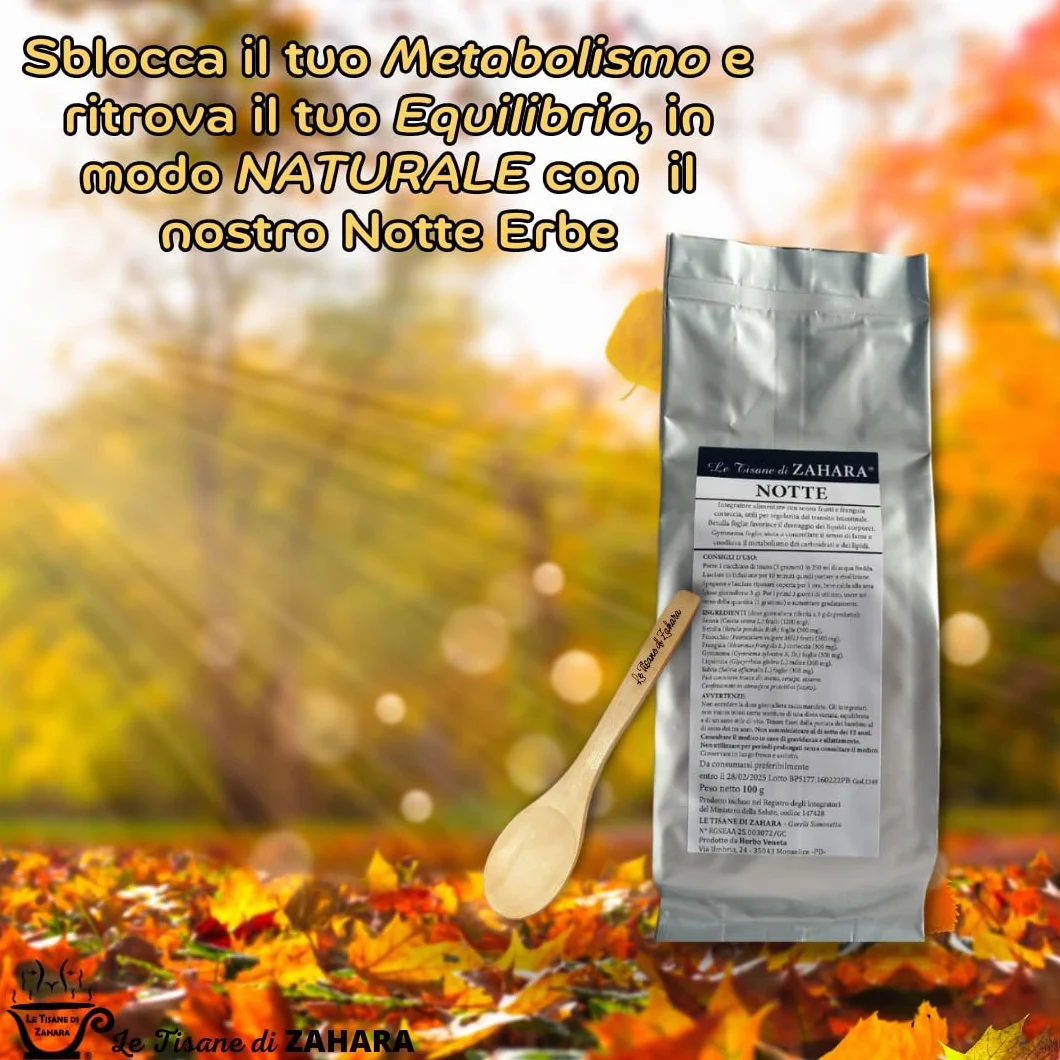 Le Tisane di Zahara Tisana Notte Miscela di Erbe, Infuso Serale con Senna e Finocchio, Contrasta la Ritenzione Idrica di Pancia e Gambe, Aiuta a Dormire Bene, Formula Vegetale, 100gr