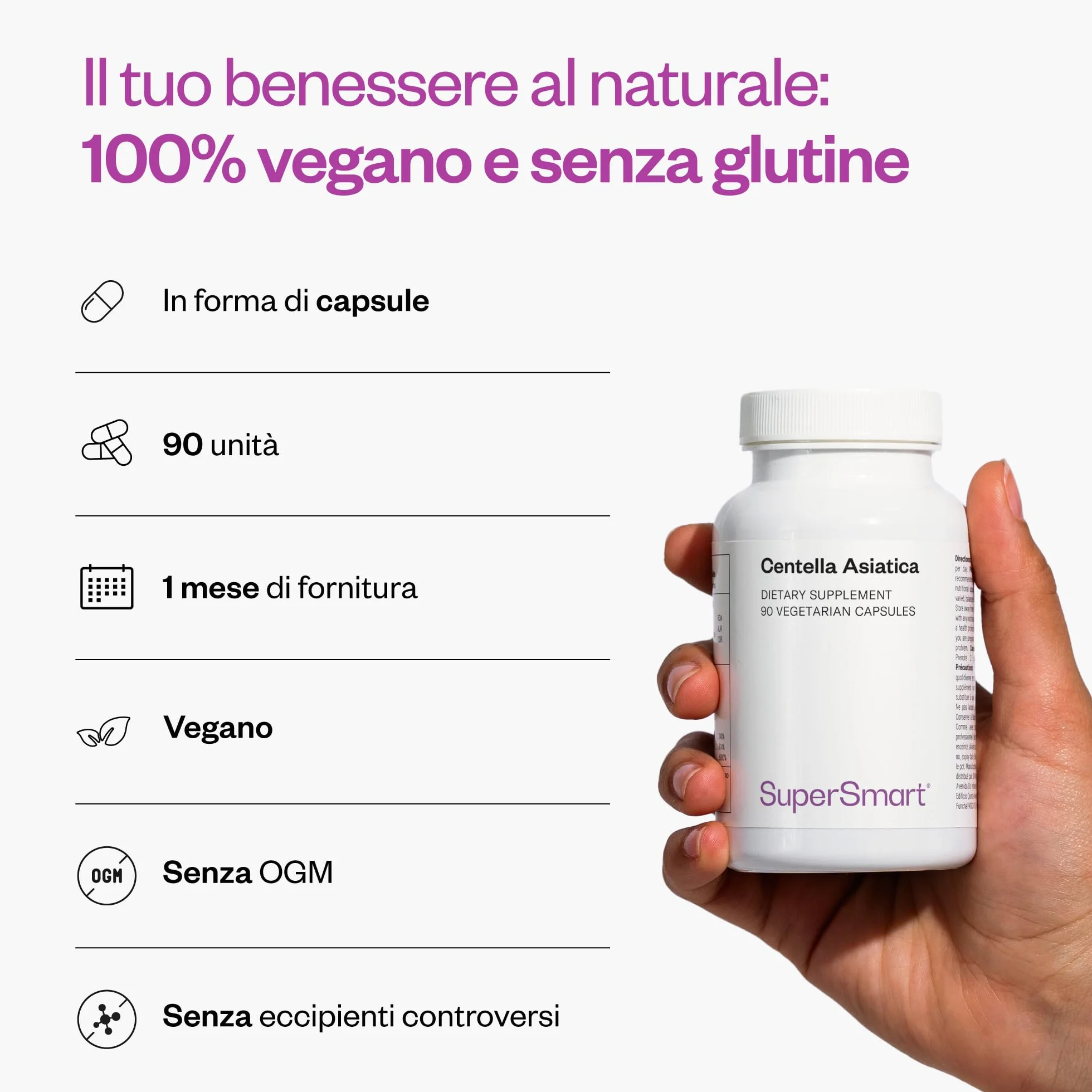 Supersmart Centella Asiatica Erba della Tigre Benessere Mentale Riduce Stress Sistema Immunitario Vegano Senza Glutine