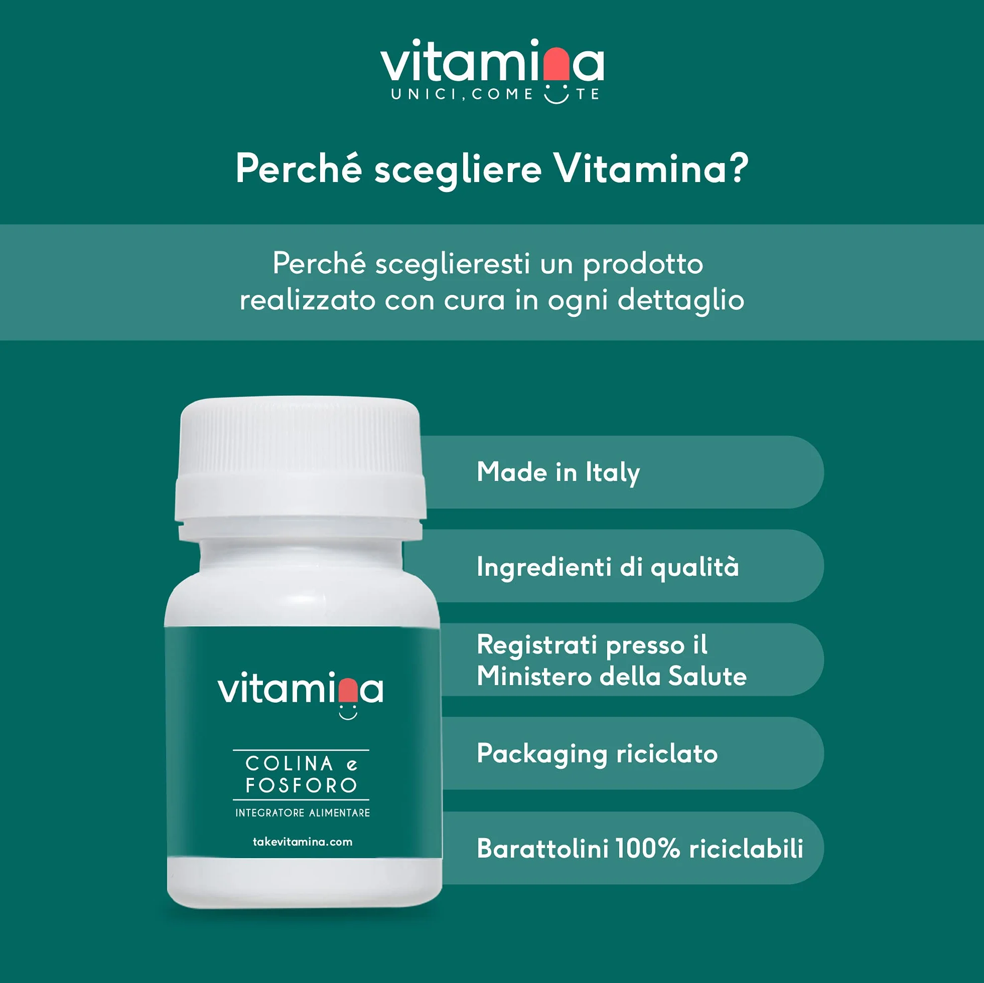 Vitamina® Colina e Fosforo con Vitamina B6 Integratore per Concentrazione Mente Memoria 30 compresse senza OGM Glutine Lattosio