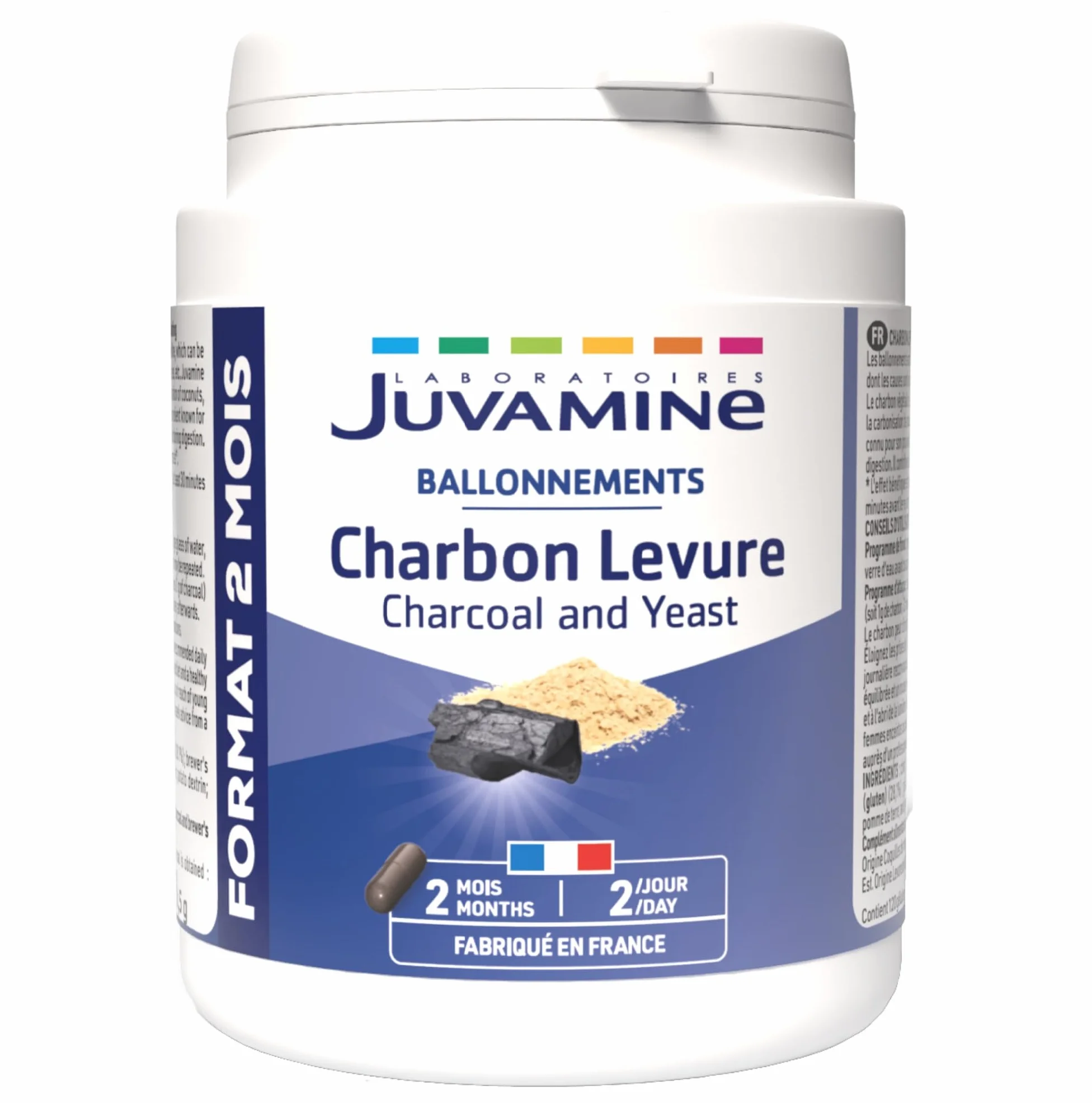 JUVAMINE Digestione Carbone di lievito Gas intestinale 120 Capsule Formato Maxi