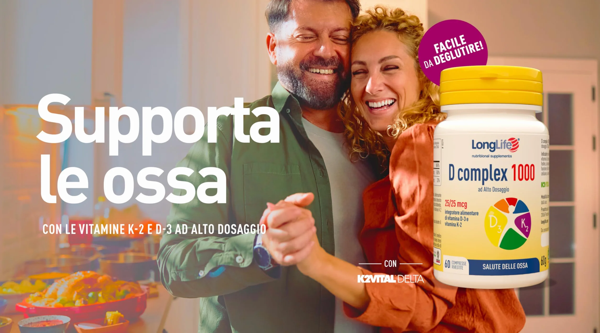 LongLife® D complex 1000 | Integratore vitamina D3 e vitamina K2 naturale | Alto dosaggio | Benessere delle ossa | Difese immunitarie | Fino a 2 mesi di trattamento | Senza glutine e doping free