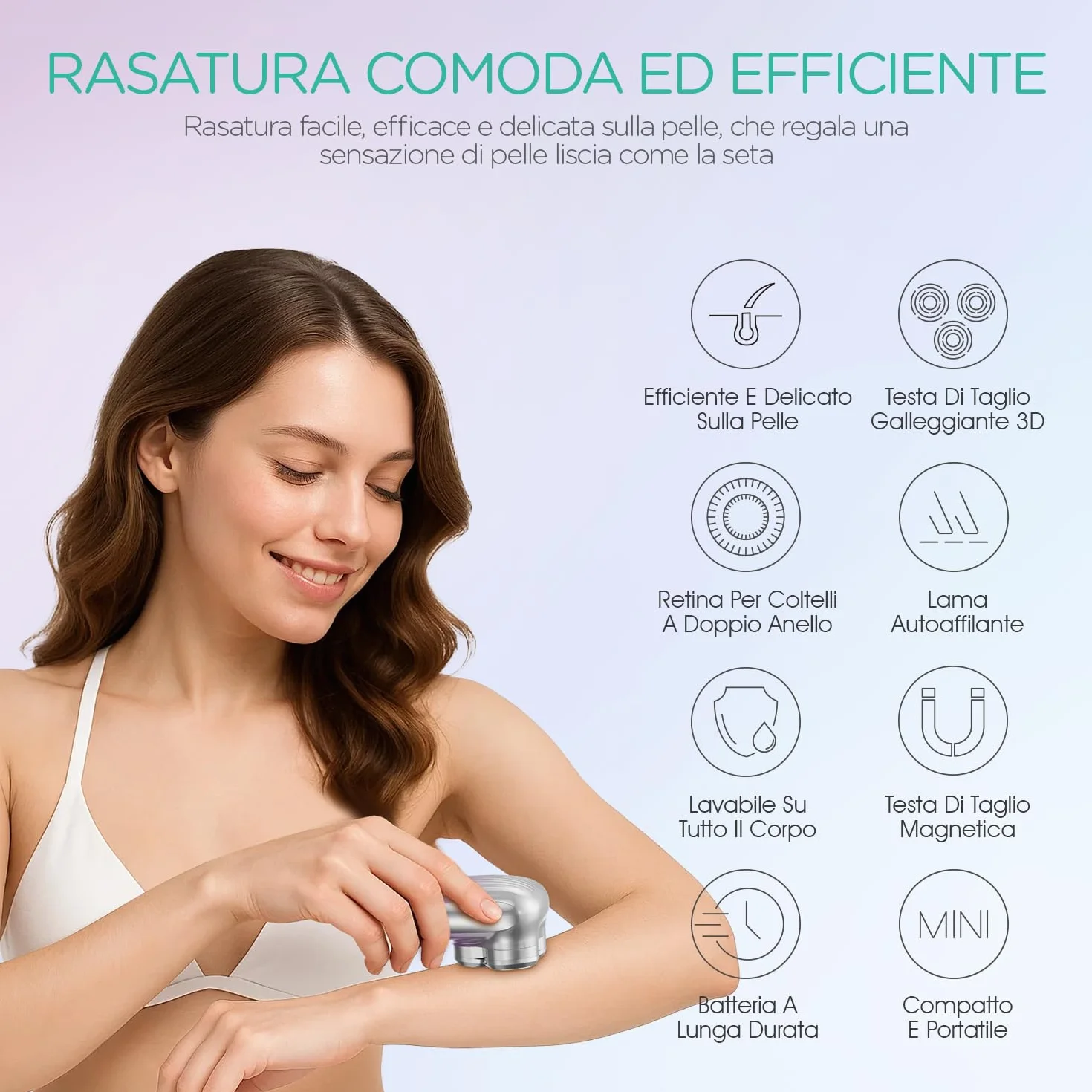 VOYOR Rasoio Elettrico Donna Depilatore Corpo Donna Rasoio Donna Inguine Viso Corpo Braccia Gambe, Impermeabile Rasoio Elettrico Corpo Portatile E Ricaricabile Rasoio Donna Elettrico ES310 (Viola)