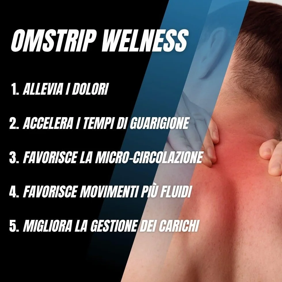 Omstrip Mix Cerotti (8 Pezzi: 4 Sport + 4 Wellness), Supporto Drug-Free di 72 Ore per Performance, Recupero Muscolare e Sollievo da Dolori Muscolari, Cerotto Kinesiologico con FIR e Tecnologia F7