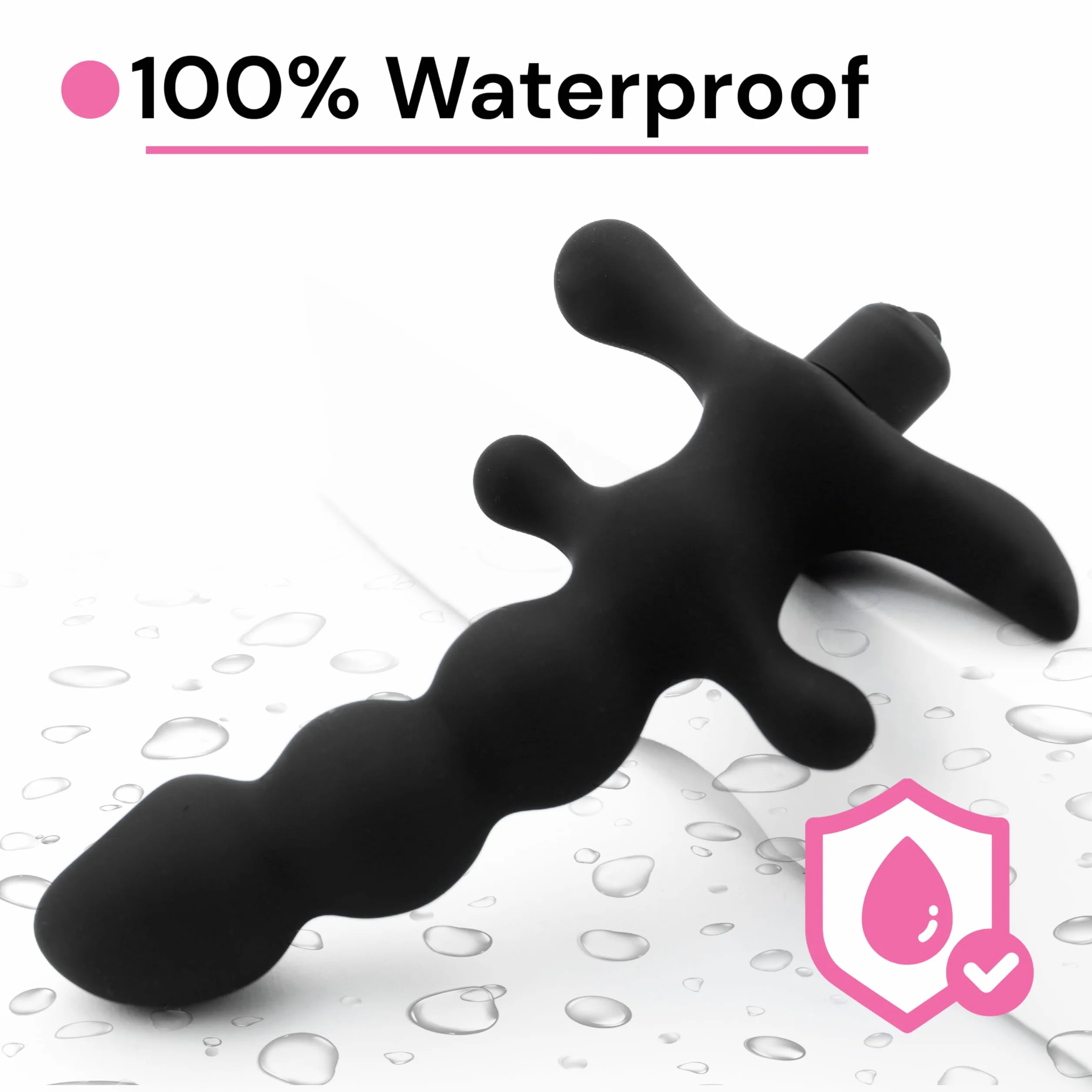 Vibratore prostatico Fops in silicone medico - Lunghezza 14 cm e design ergonomico a perline - Vibrazioni potenti per uomini e coppie - Vibratore anale per massaggio prostatico, Nero A11-12