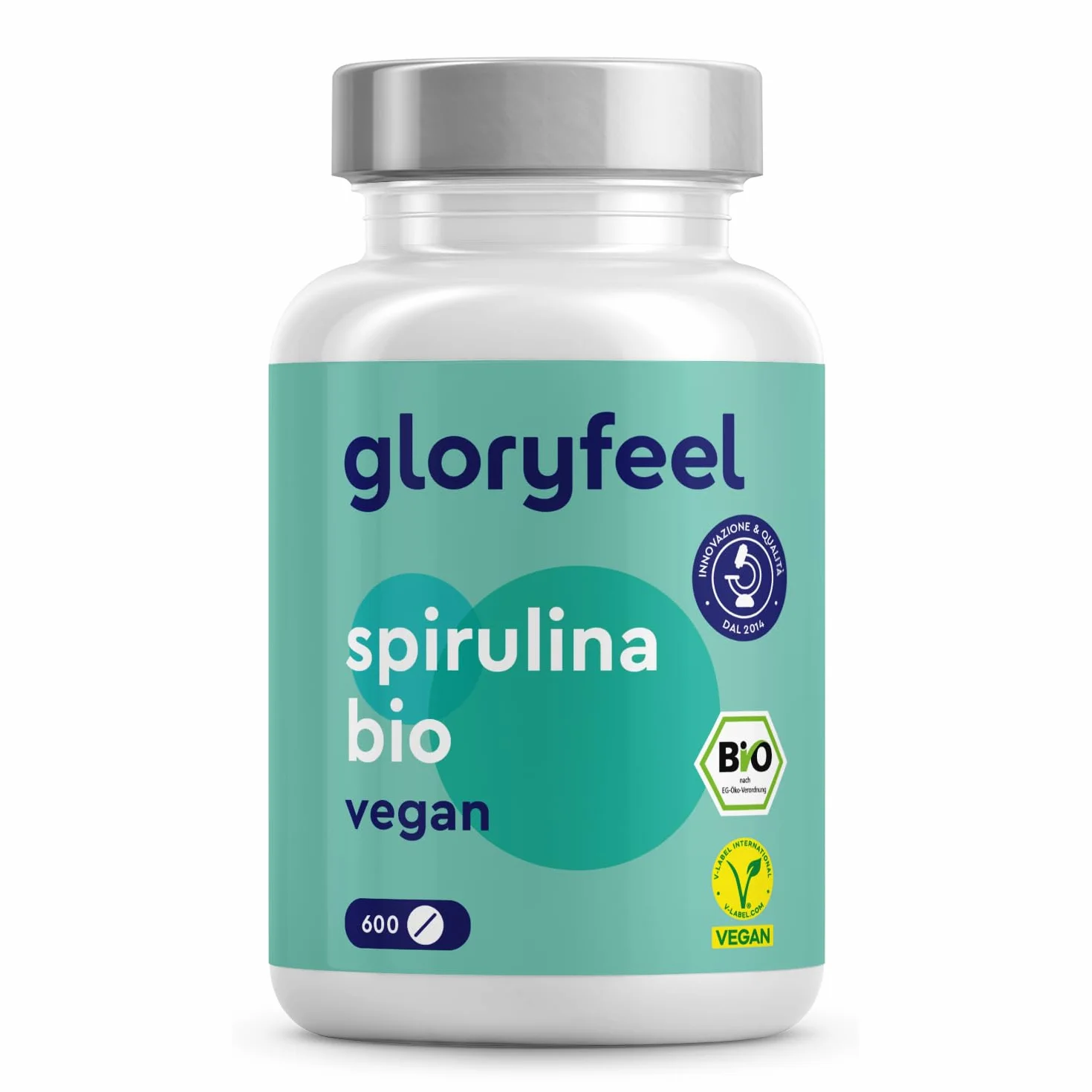 Spirulina Bio 600 compresse 500 mg Alto dosaggio Ricca di ficocianina proteine vitamine Alga pura Analizzata Confezionata Germania Vegan senza Additivi