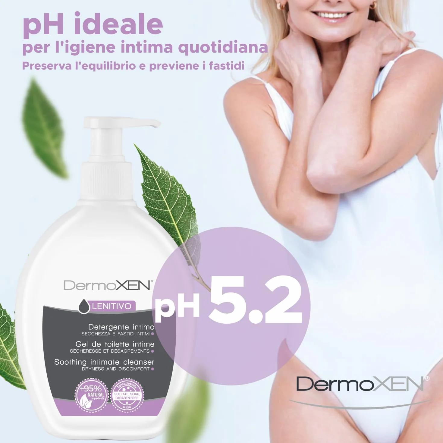 DERMOXEN Detergente Intimo Lenitivo e Idratante per Menopausa 200ml con Aloe Vera e Prebiotici