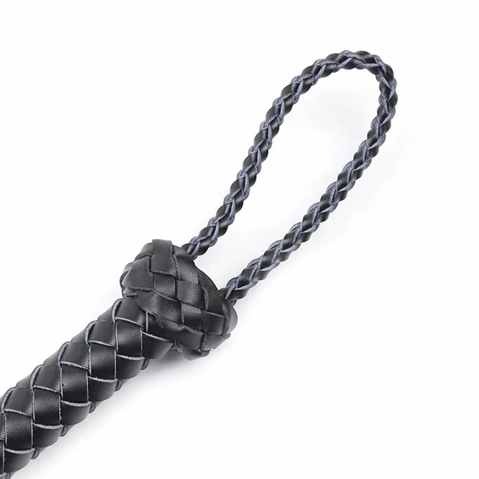 Frusta da gioco in pelle morbida nappa intrecciata per cavallo, Nero, 1 metro